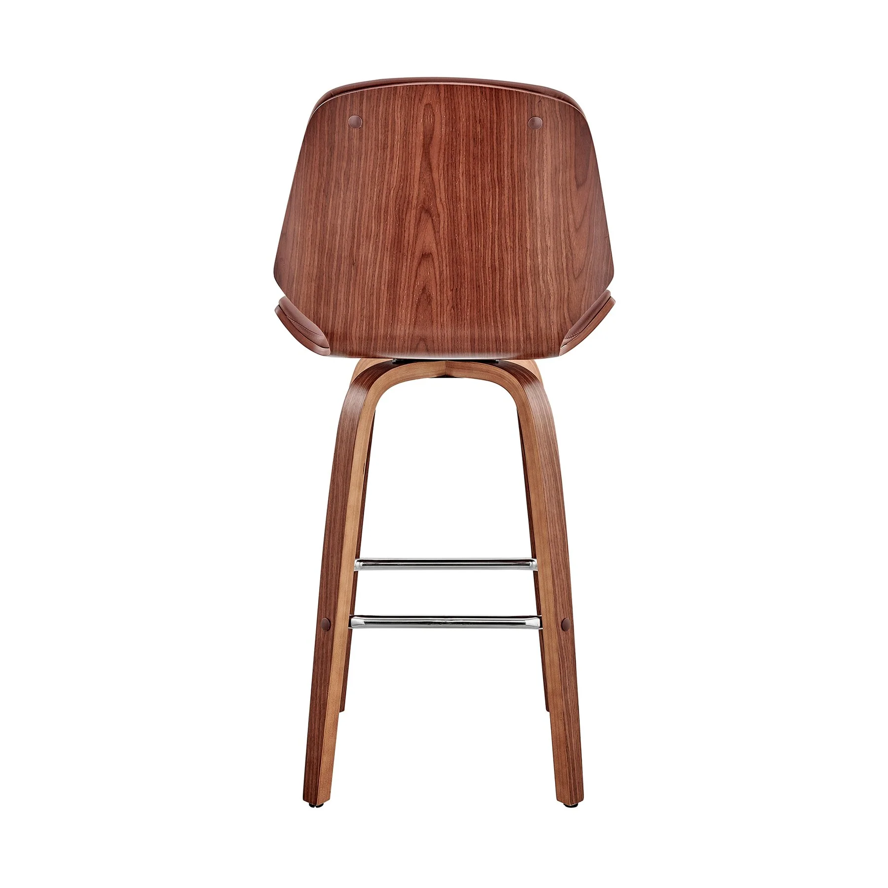 Arabela 26" Brown Faux Leather and Walnut Wood Swivel Bar Stool - Image 5
