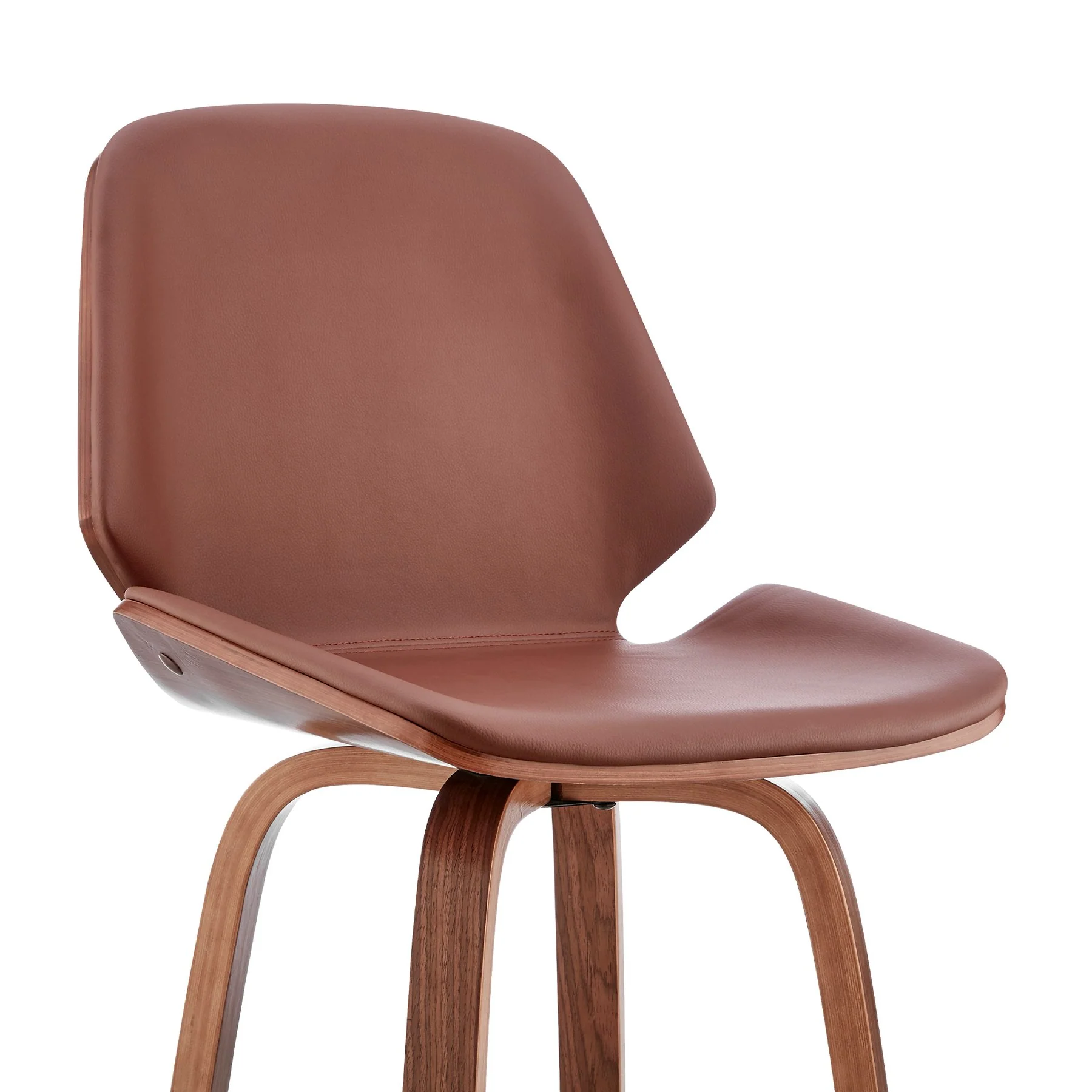 Arabela 26" Brown Faux Leather and Walnut Wood Swivel Bar Stool - Image 6