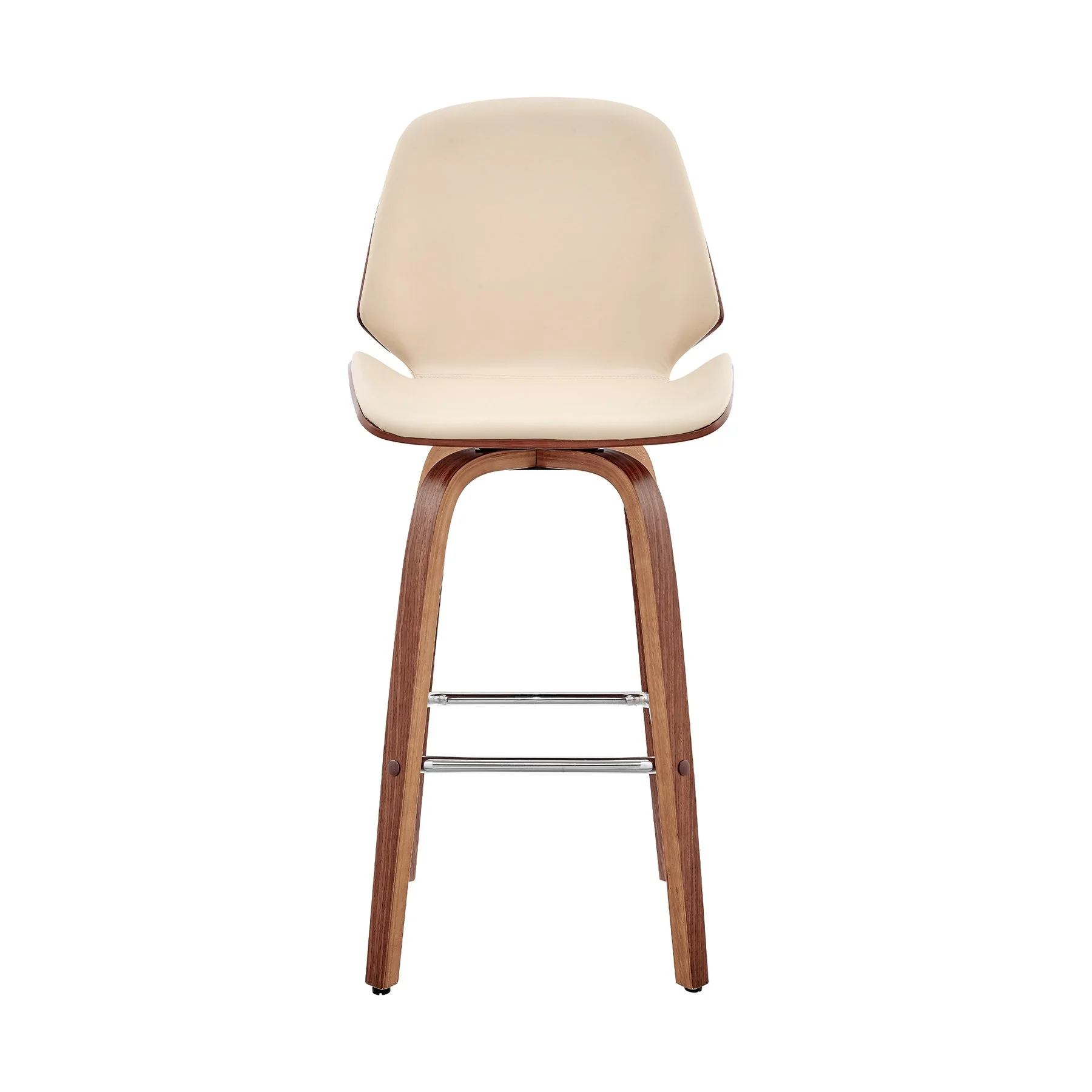 Arabela 26" Cream Faux Leather and Walnut Wood Swivel Bar Stool - Image 2