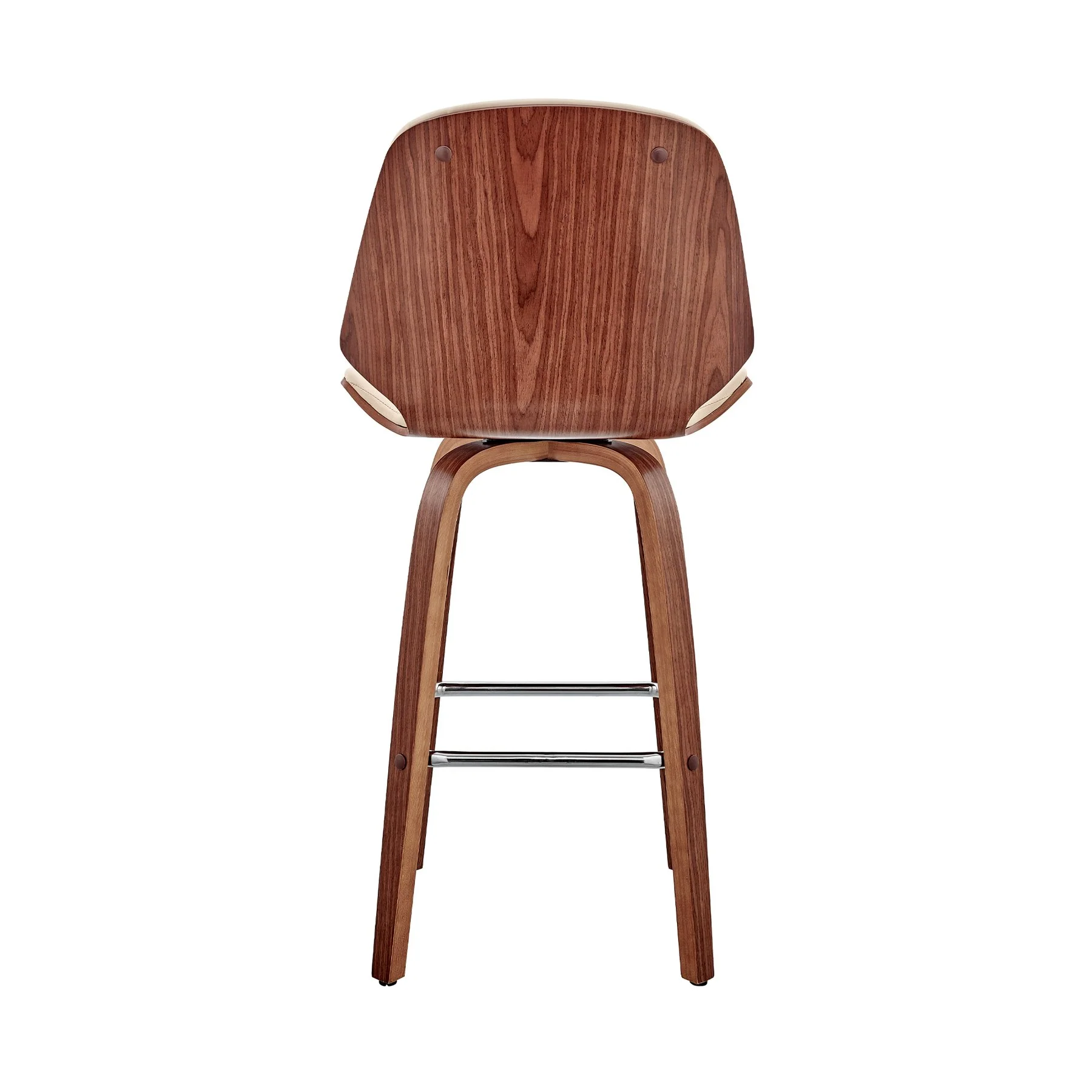 Arabela 26" Cream Faux Leather and Walnut Wood Swivel Bar Stool - Image 5