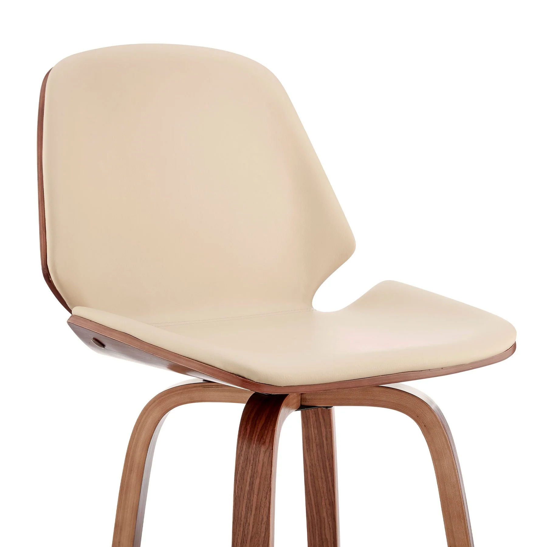 Arabela 26" Cream Faux Leather and Walnut Wood Swivel Bar Stool - Image 6