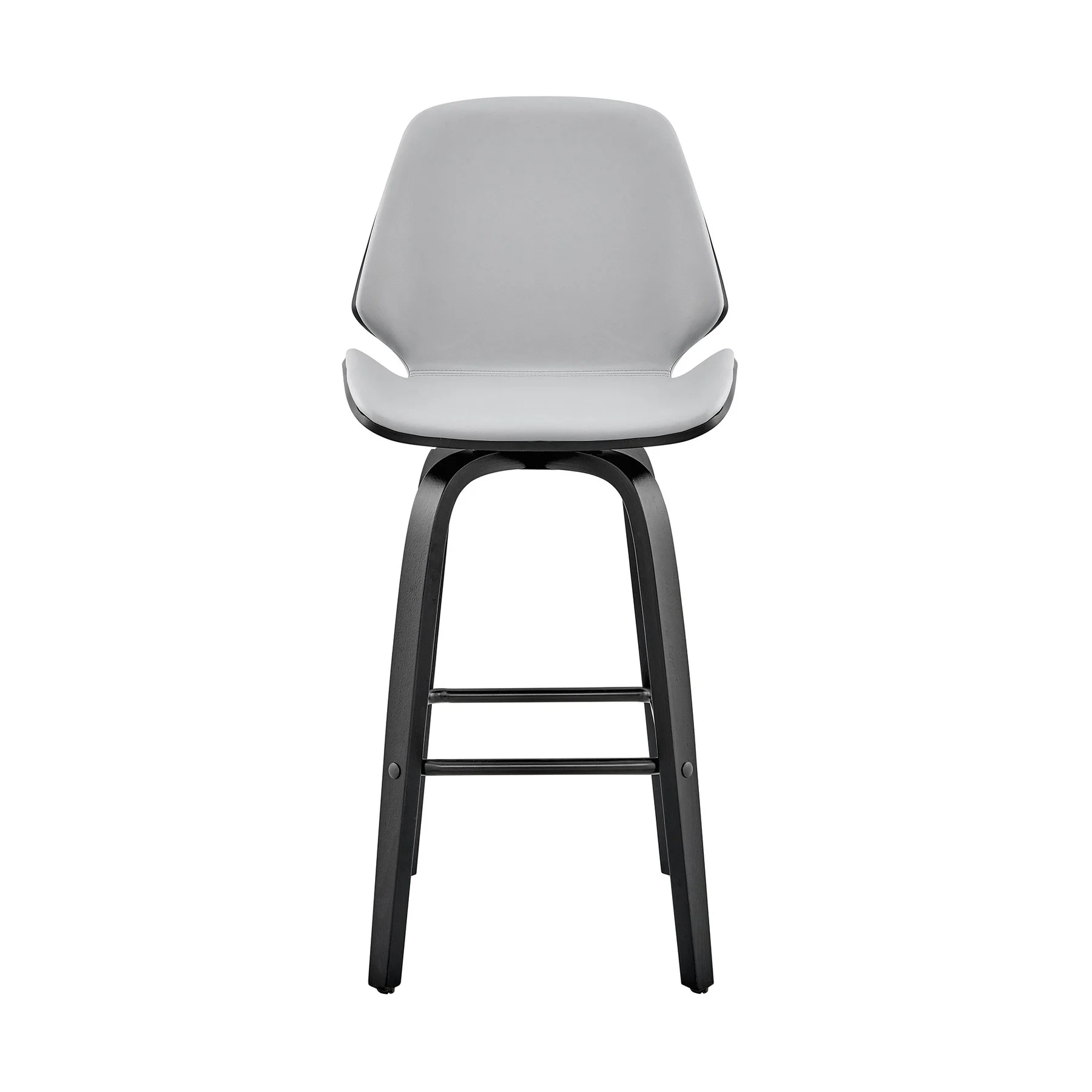 Arabela 26" Gray Faux Leather and Black Wood Swivel Bar Stool - Image 2