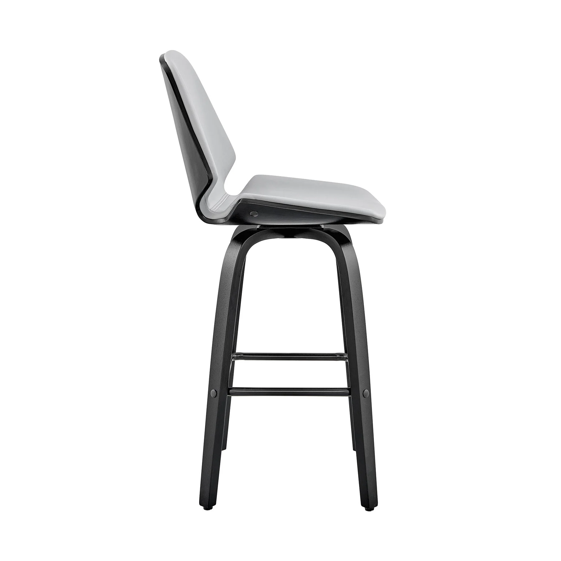 Arabela 26" Gray Faux Leather and Black Wood Swivel Bar Stool - Image 3