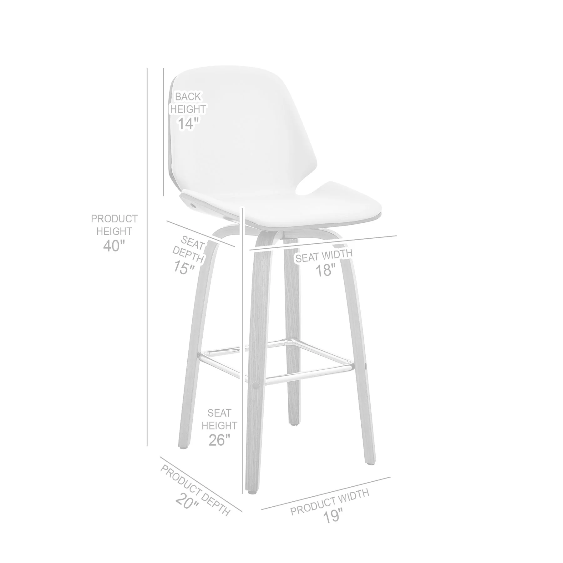 Arabela 26" Gray Faux Leather and Walnut Wood Swivel Bar Stool - Image 10