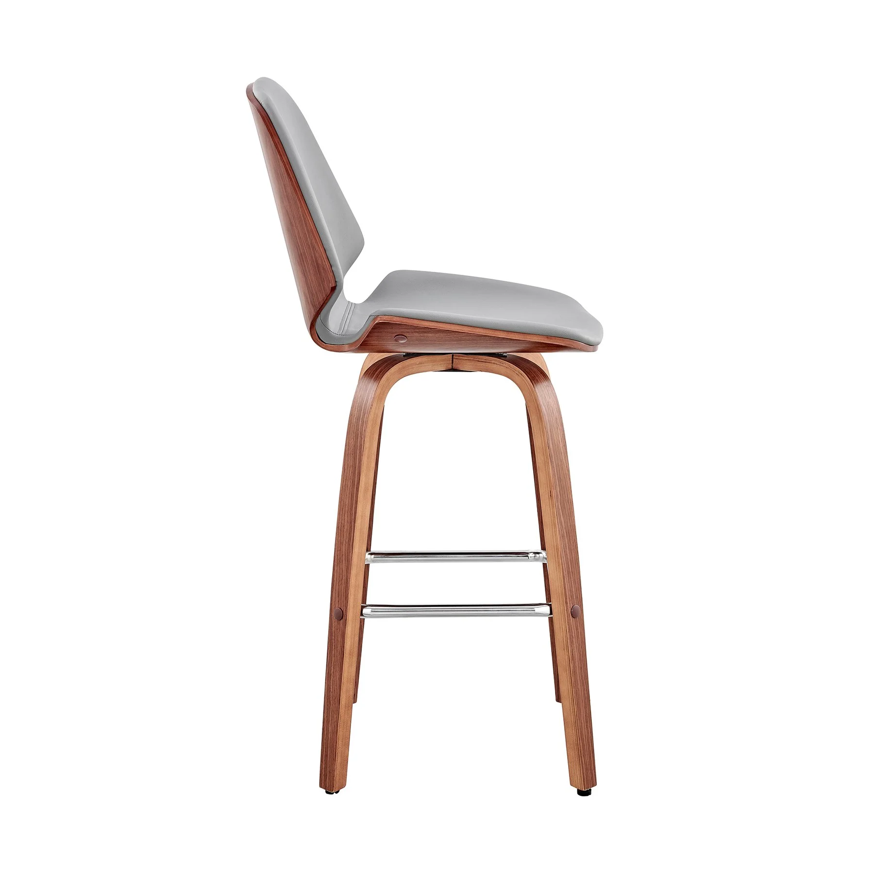 Arabela 26" Gray Faux Leather and Walnut Wood Swivel Bar Stool - Image 3