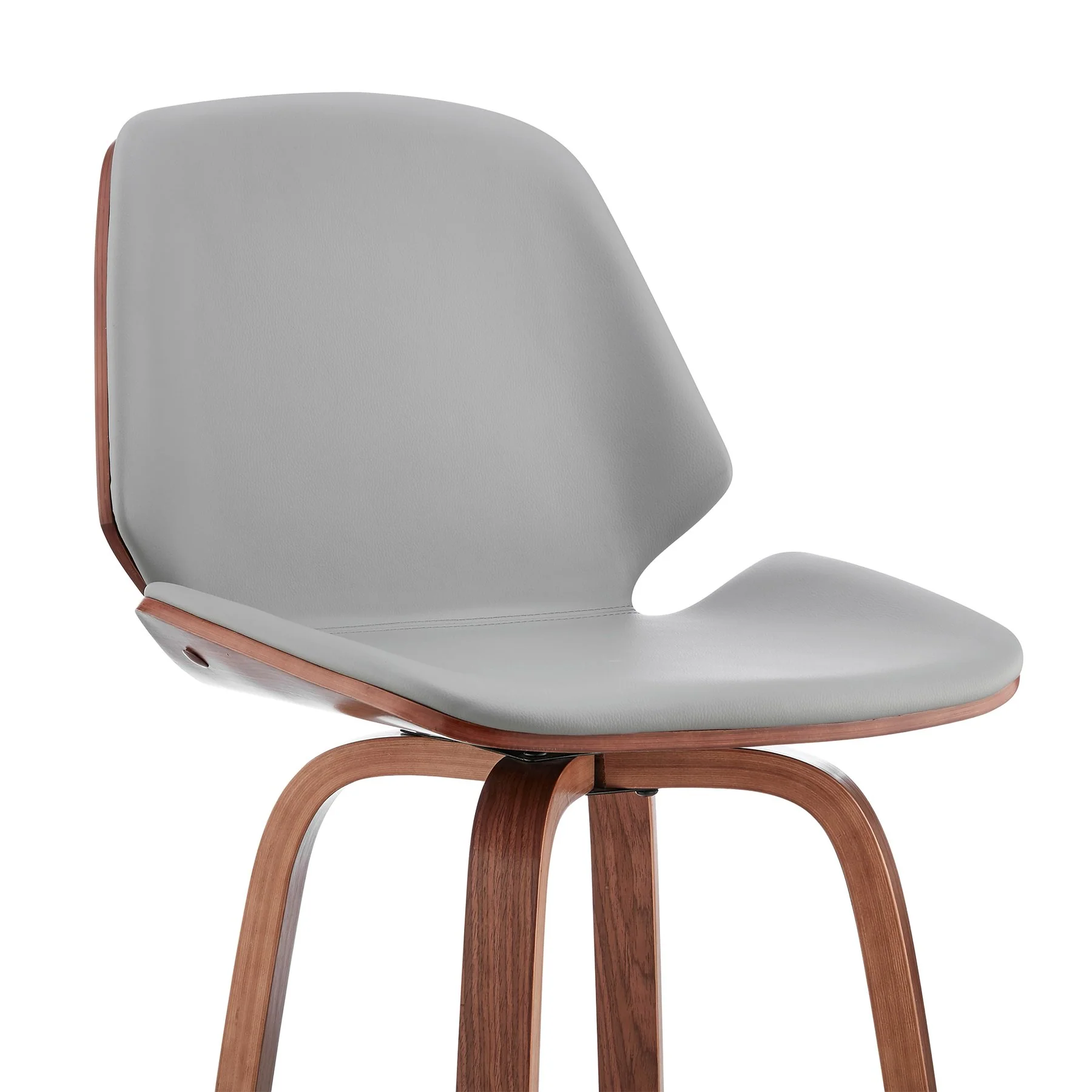 Arabela 26" Gray Faux Leather and Walnut Wood Swivel Bar Stool - Image 6
