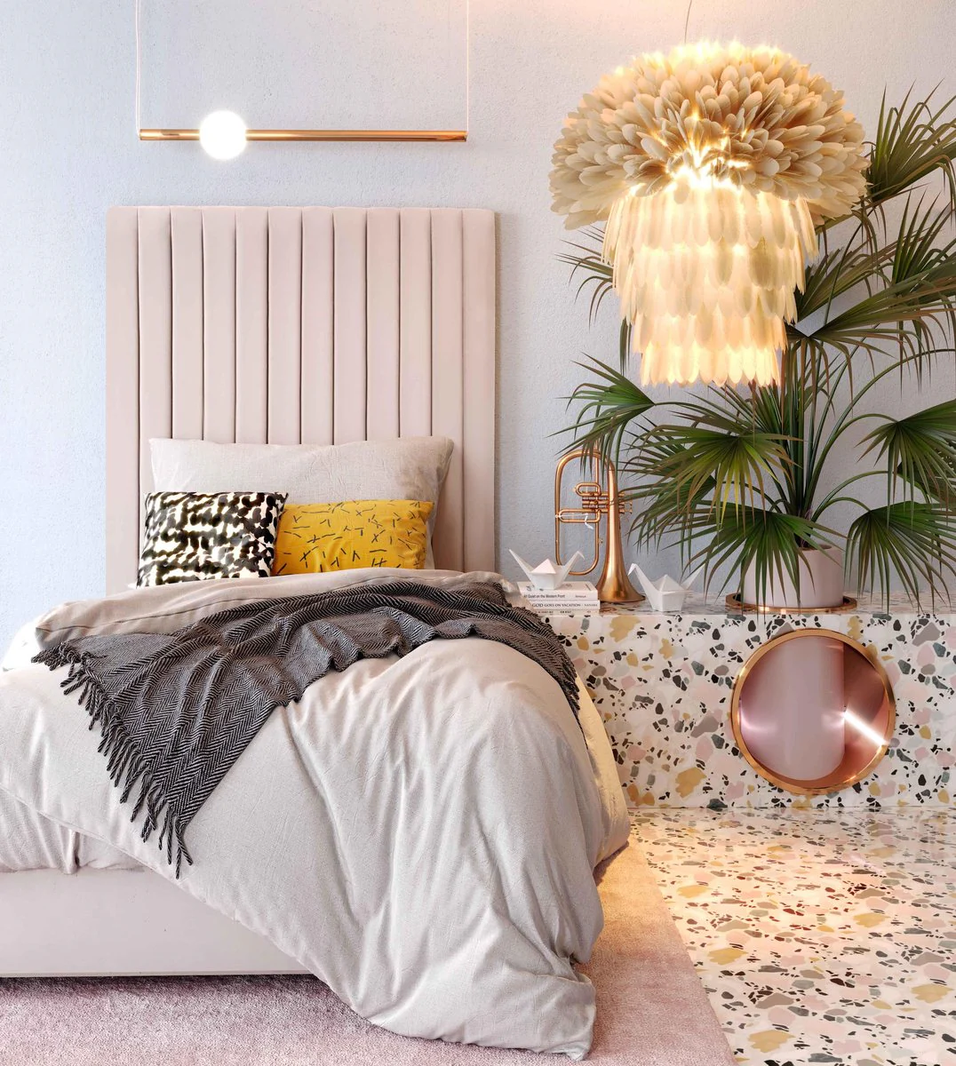 Arabelle Blush Velvet Bed in Twin - Image 2