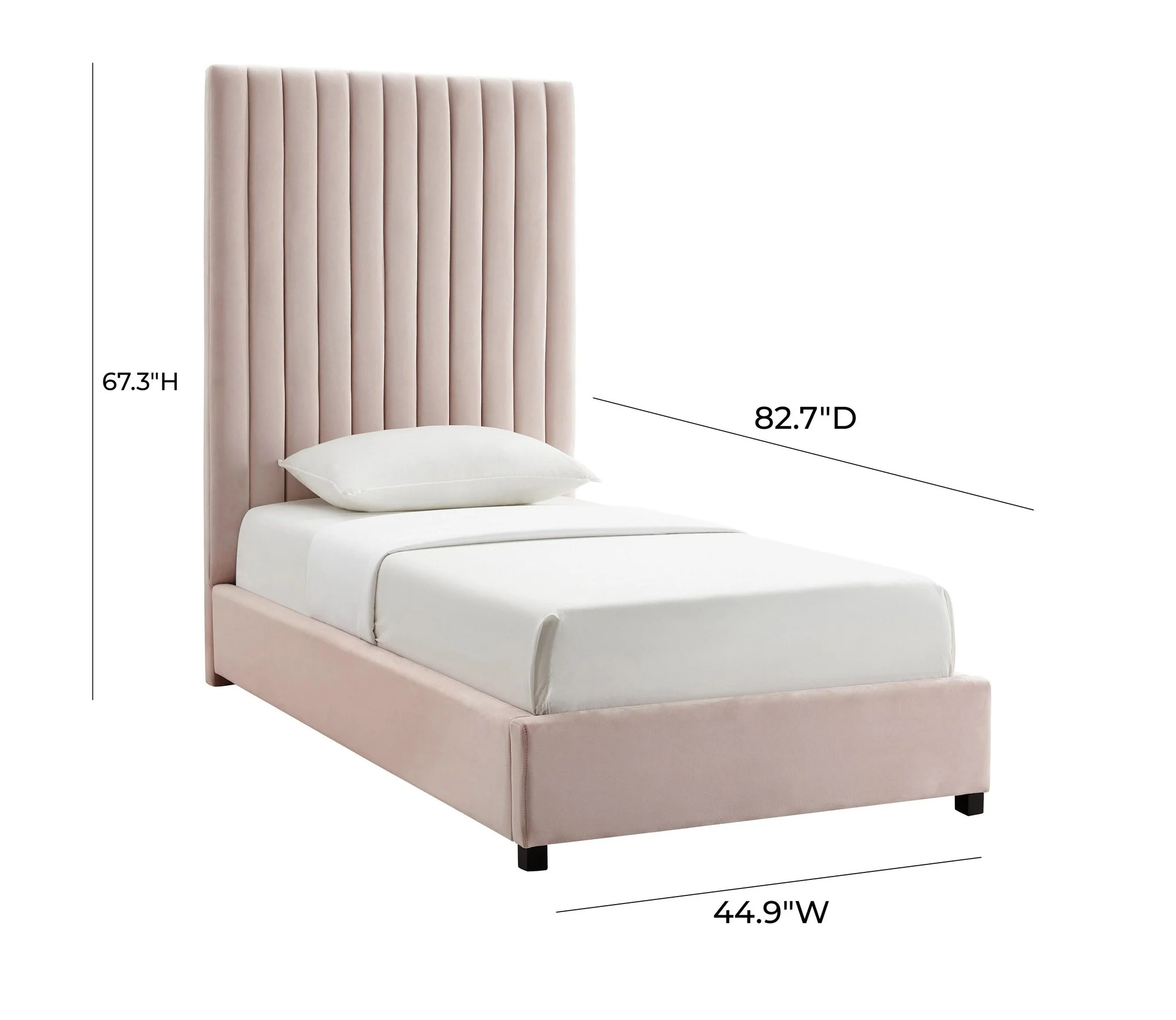 Arabelle Blush Velvet Bed in Twin - Image 3