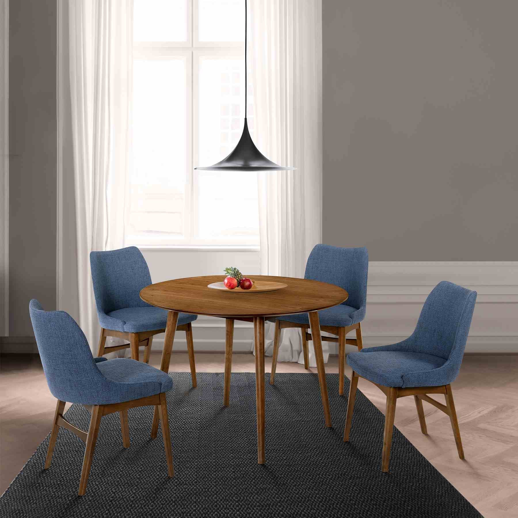 Arcadia and Azalea 42" Round Blue and Walnut Wood 5 Piece Dining Set - Image 10