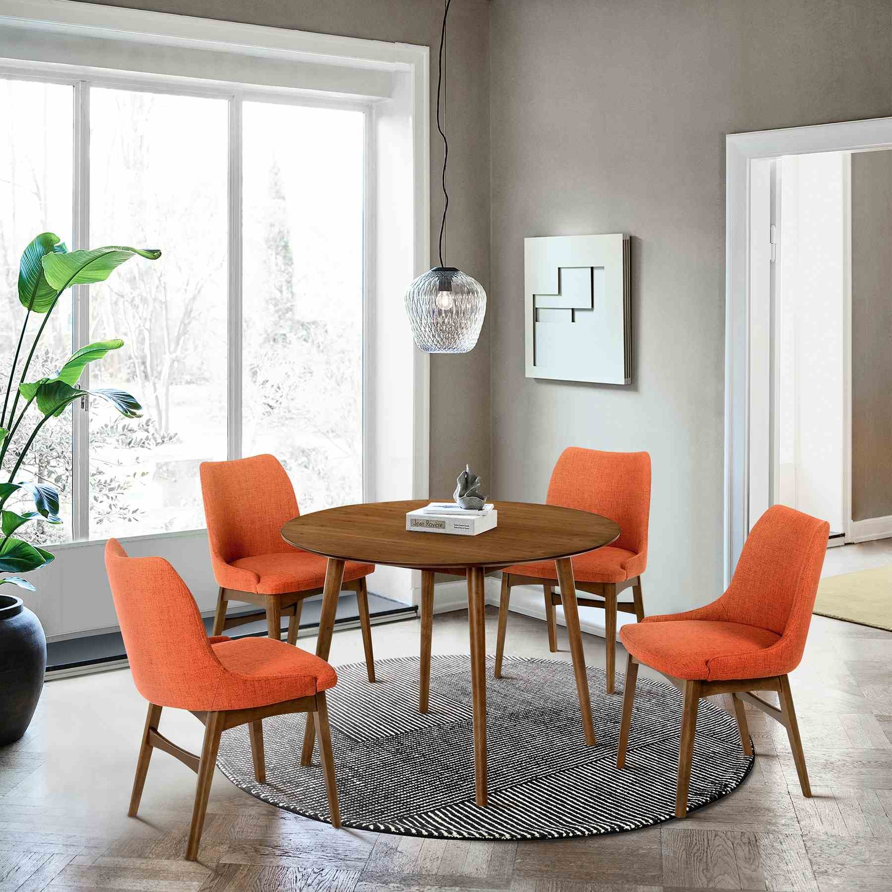 Arcadia and Azalea 42" Round Orange and Walnut Wood 5 Piece Dining Set - Image 10