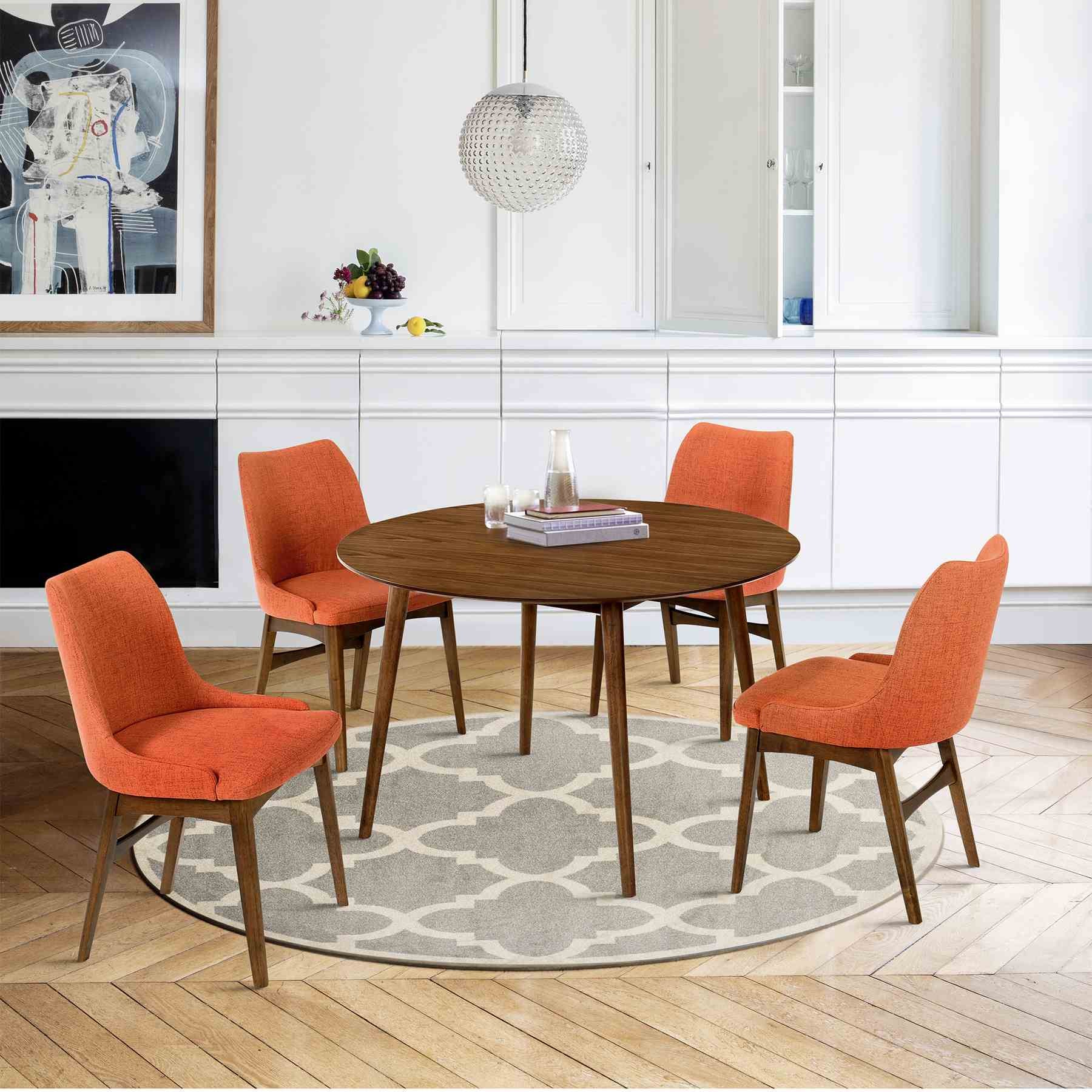 Arcadia and Azalea 48" Round Orange and Walnut Wood 5 Piece Dining Set - Image 10