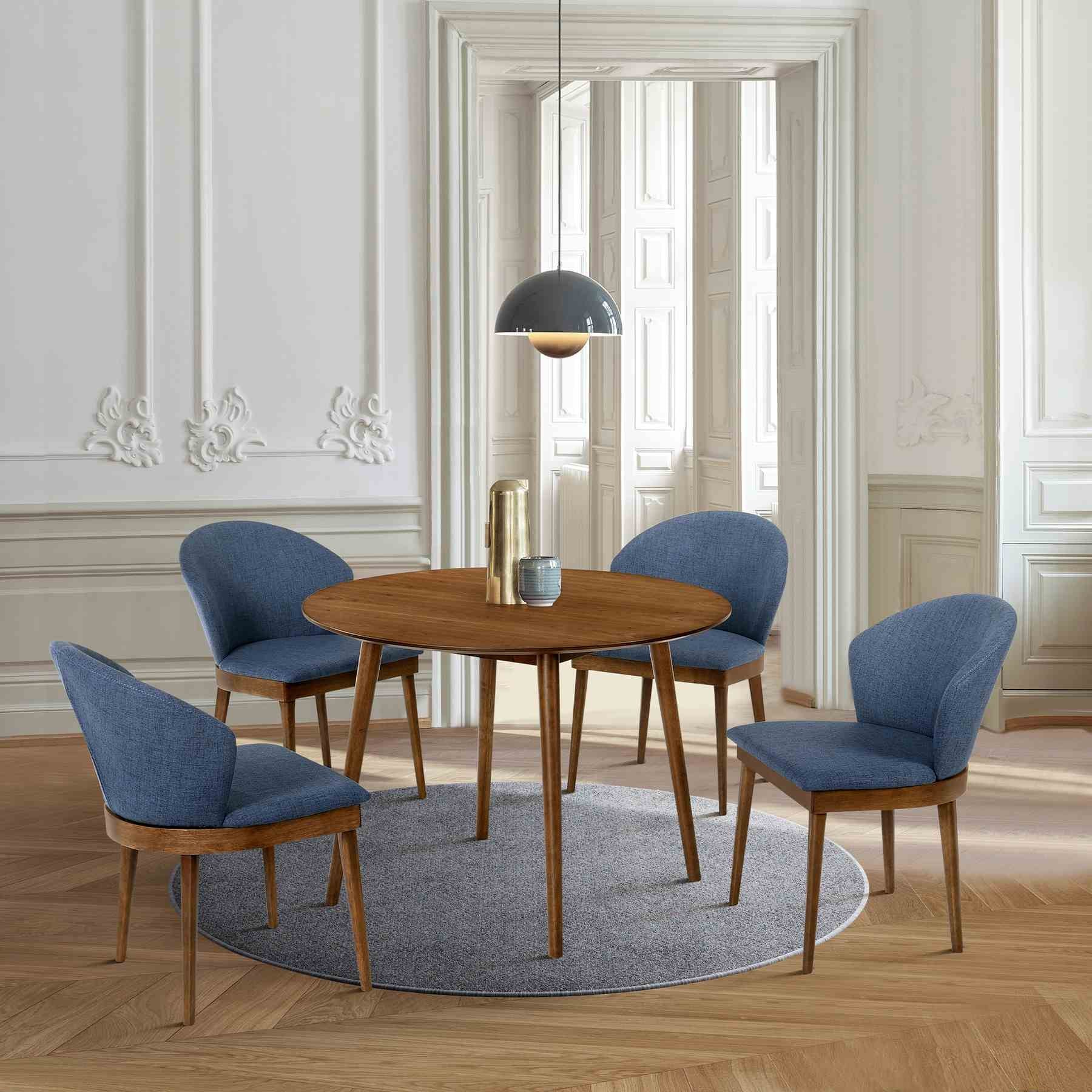 Arcadia and Juno 42" Round Blue and Walnut Wood 5 Piece Dining Set - Image 10