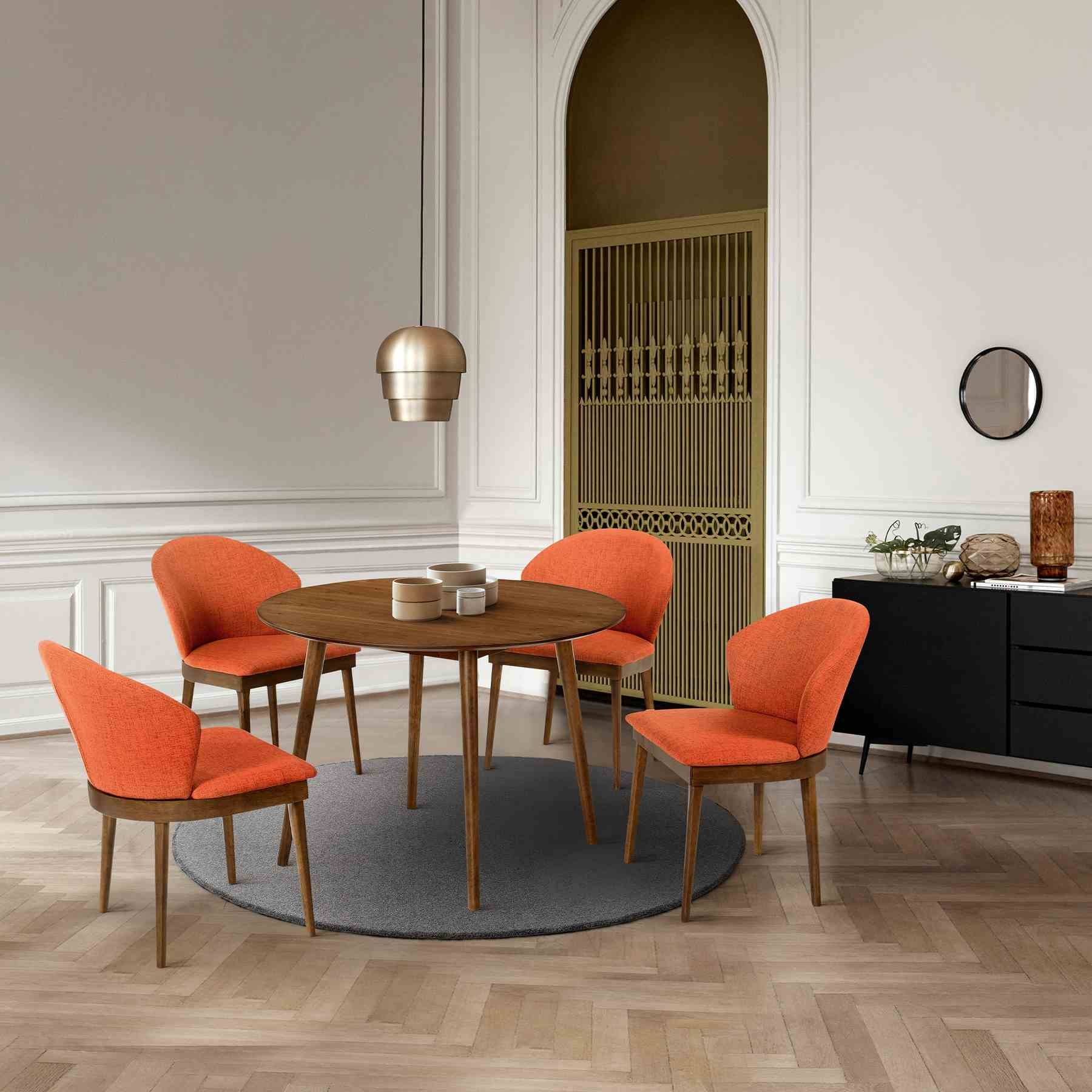 Arcadia and Juno 42" Round Orange and Walnut Wood 5 Piece Dining Set - Image 10