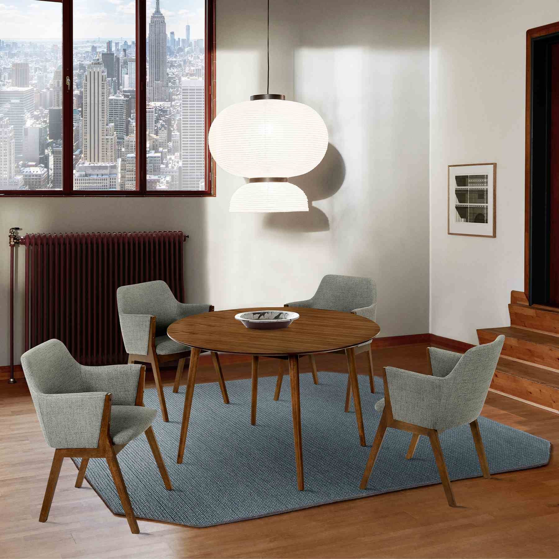 Arcadia and Renzo 48" Round Charcoal and Walnut Wood 5 Piece Dining Set - Image 10