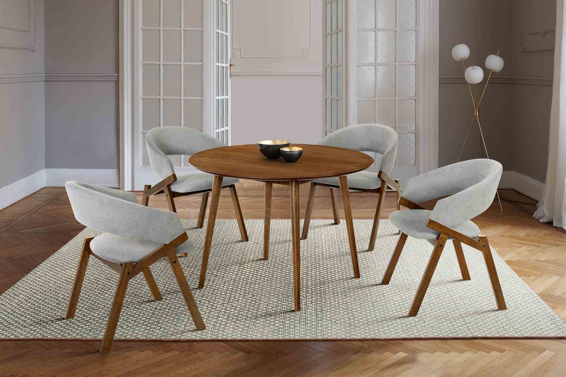 Arcadia and Talulah 42" Round Gray and Walnut Wood 5 Piece Dining Set - Image 10