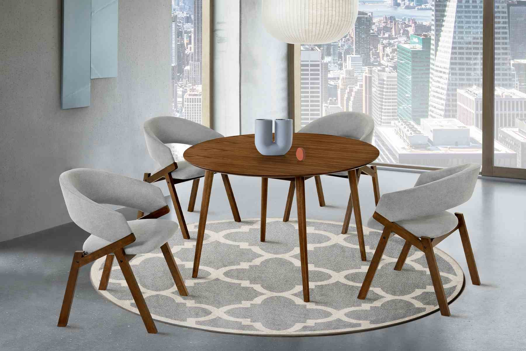 Arcadia and Talulah 48" Round Gray and Walnut Wood 5 Piece Dining Set - Image 10