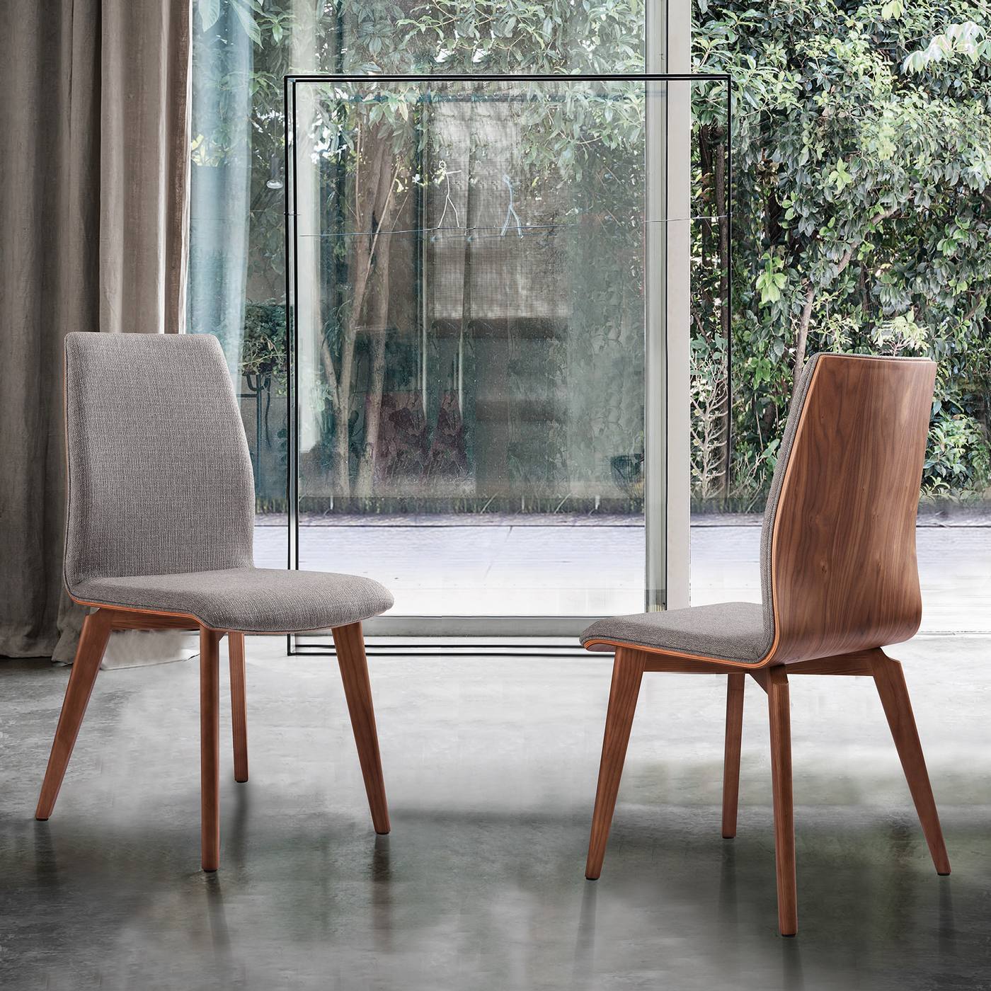Archie Mid-Century Dining Chair in Walnut Finish and Gray Fabric - Set of 2 - Image 11