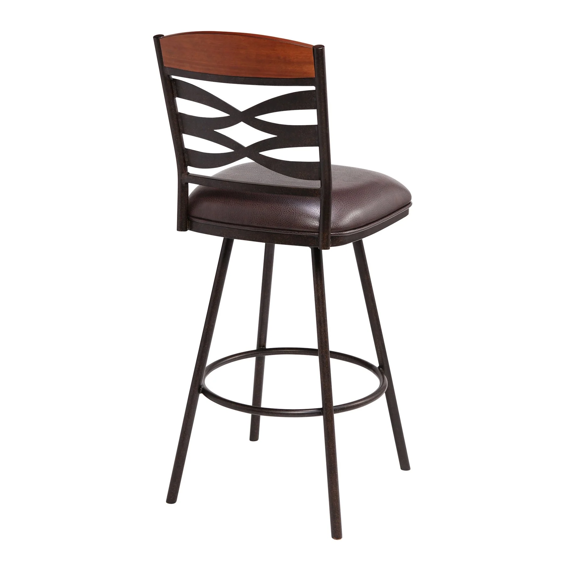 Arden Contemporary 30" Bar Height Barstool in Auburn Bay Finish with Brown Faux Leather and Sedona Wood Finish Back - Image 2