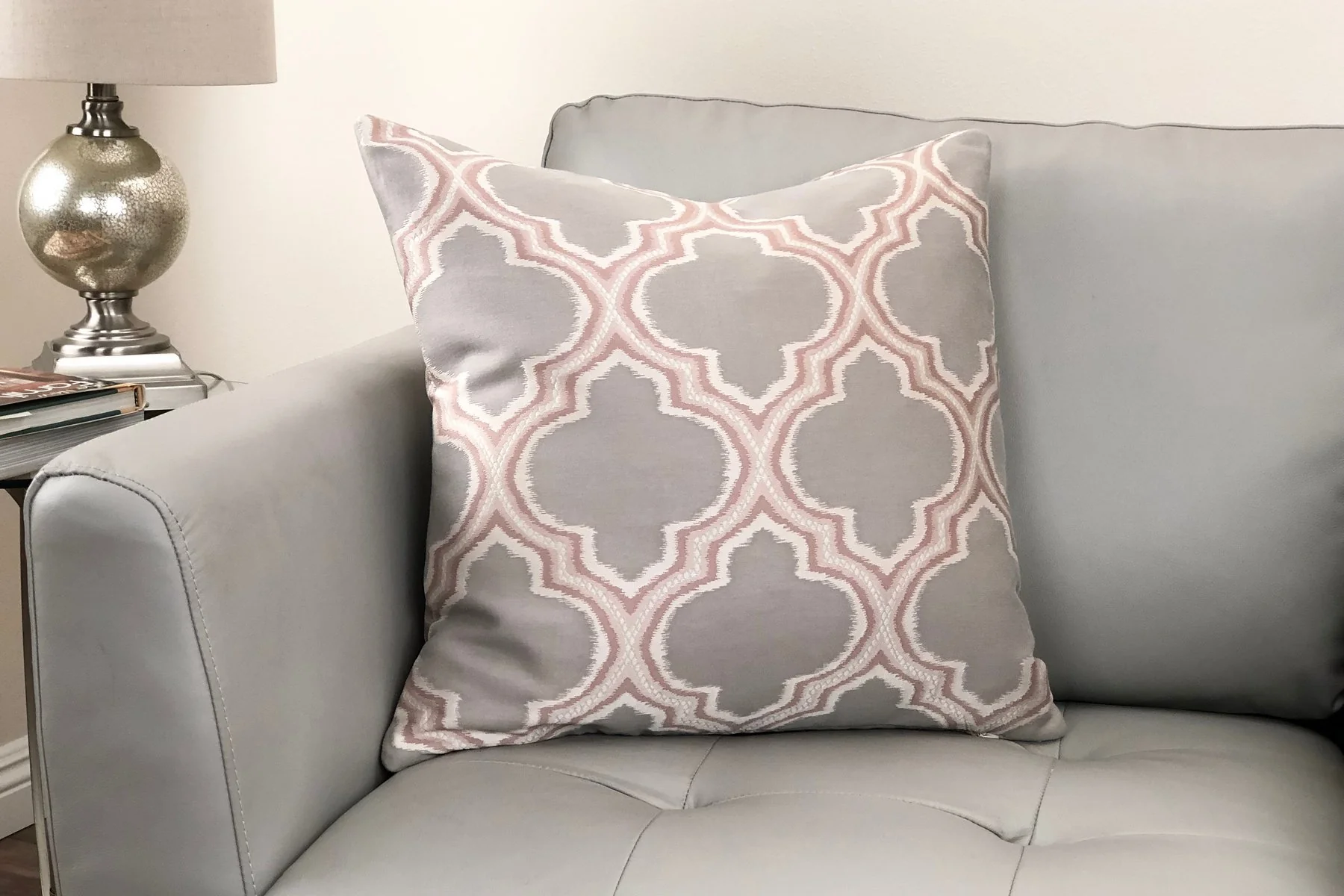 Aria Contemporary Decorative Feather and Down Throw Pillow In Dove Jacquard Fabric - Image 2