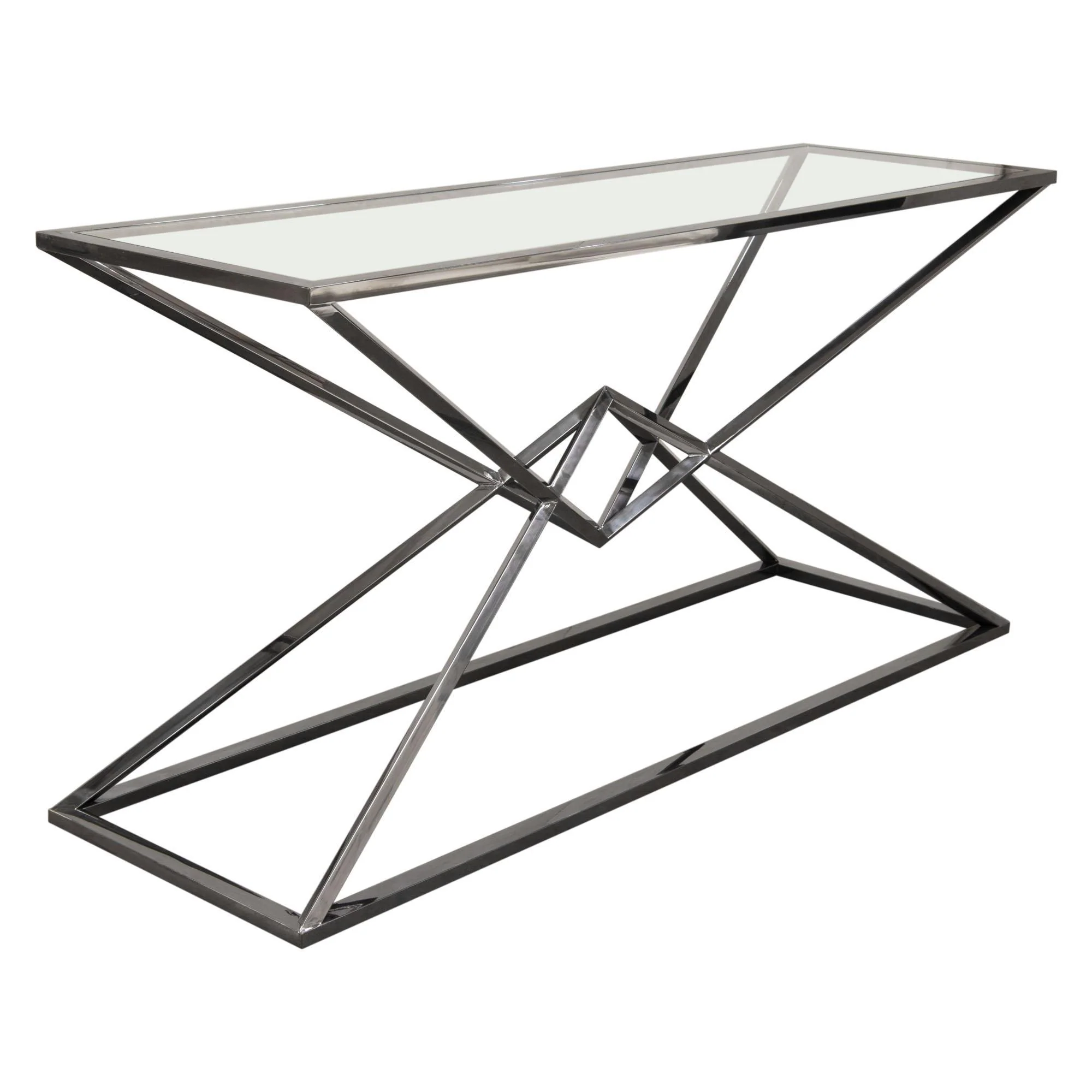 Aria Rectangle Stainless Steel Console Table w/ Polished Black Finish Base & Clear, Tempered Glass Top by Diamond Sofa - Image 4