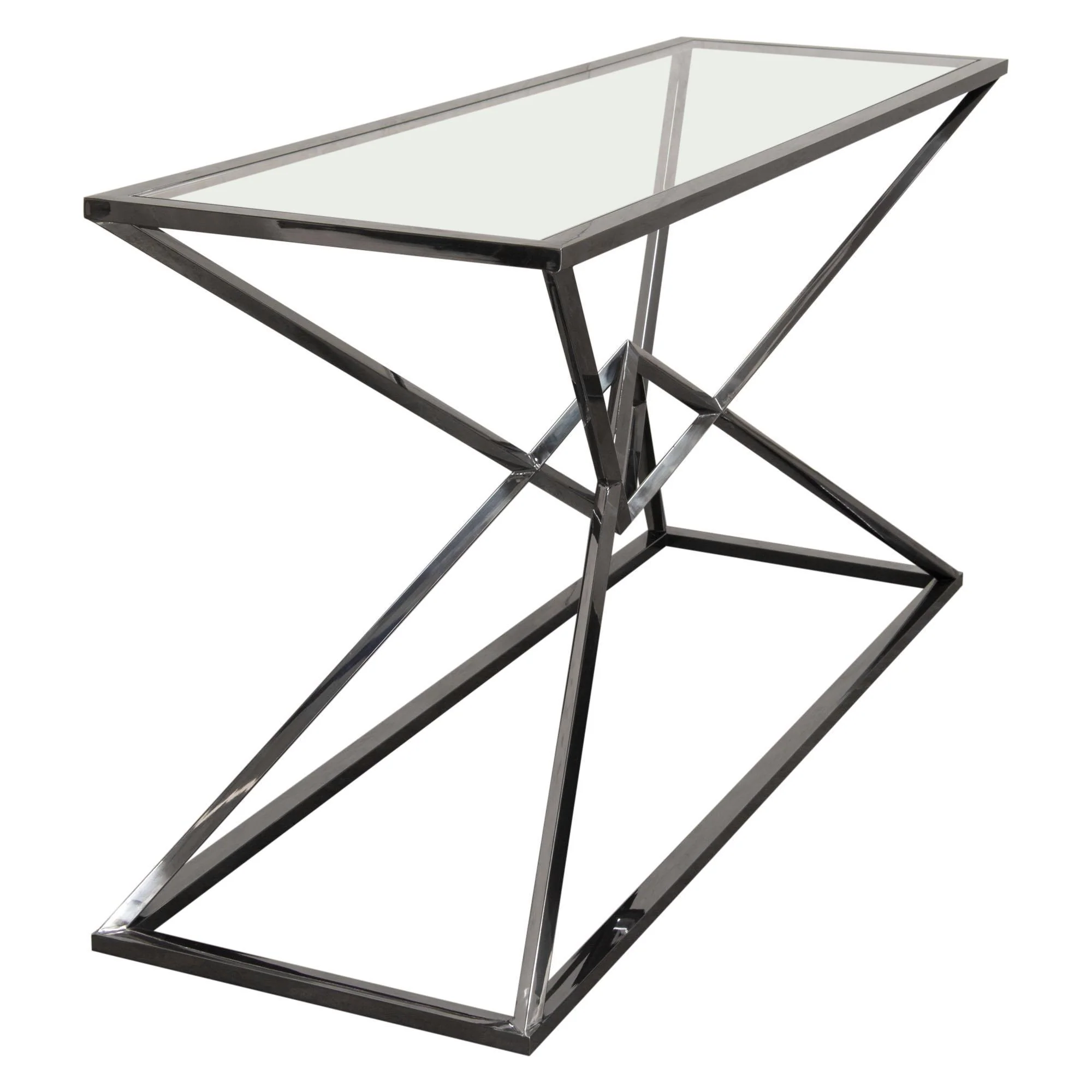Aria Rectangle Stainless Steel Console Table w/ Polished Black Finish Base & Clear, Tempered Glass Top by Diamond Sofa - Image 5