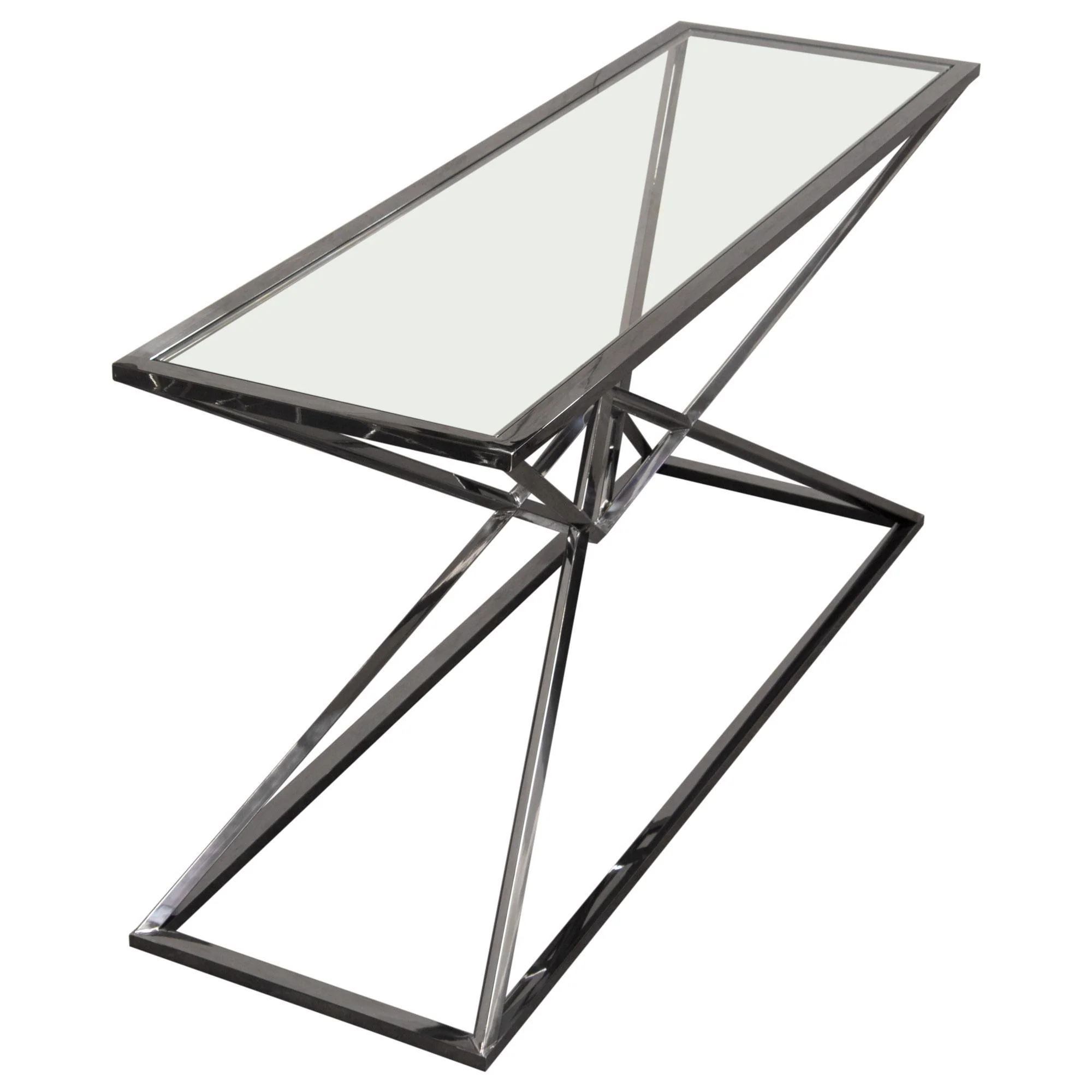 Aria Rectangle Stainless Steel Console Table w/ Polished Black Finish Base & Clear, Tempered Glass Top by Diamond Sofa - Image 6