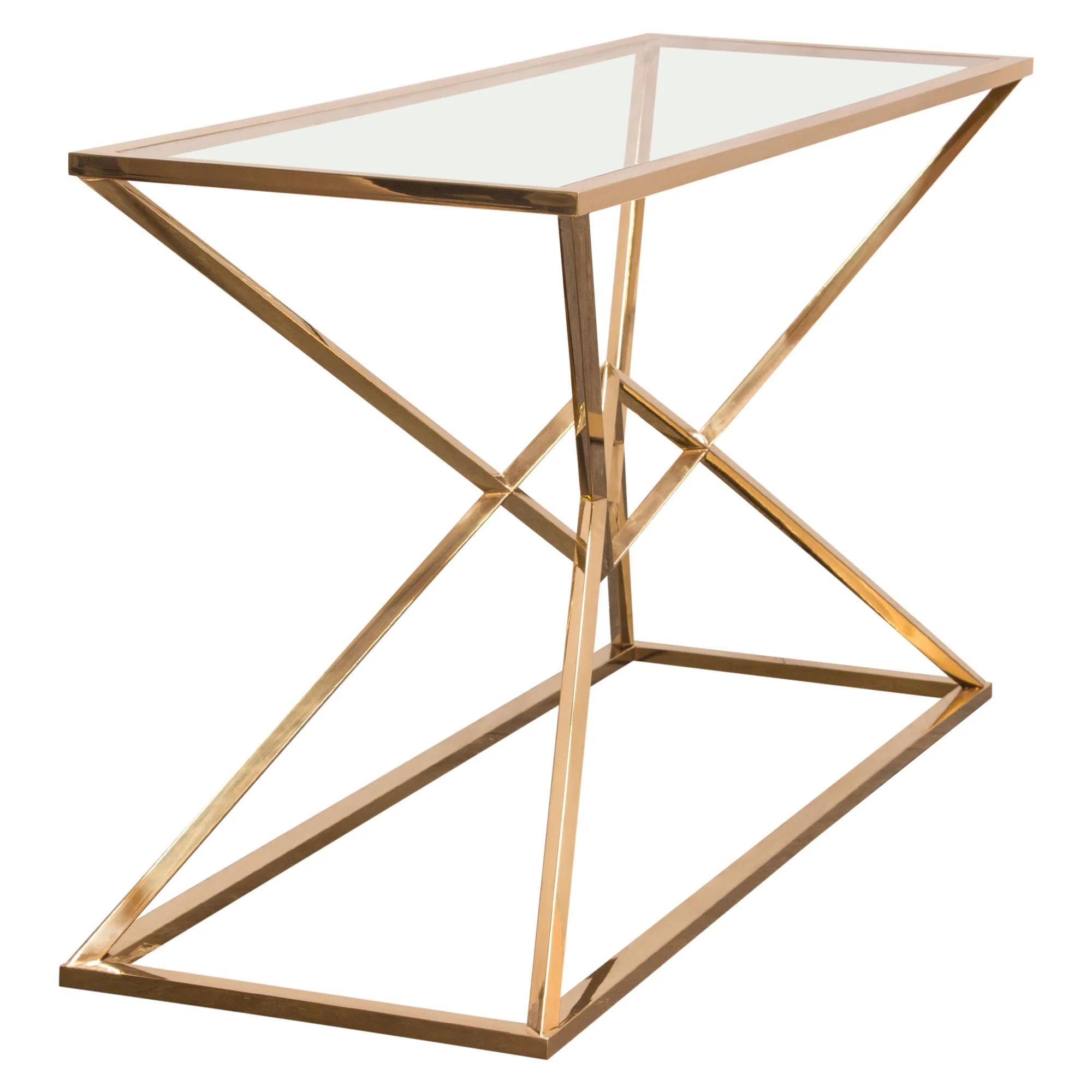Aria Rectangle Stainless Steel Console Table w/ Polished Gold Finish Base & Clear, Tempered Glass Top by Diamond Sofa - Image 5