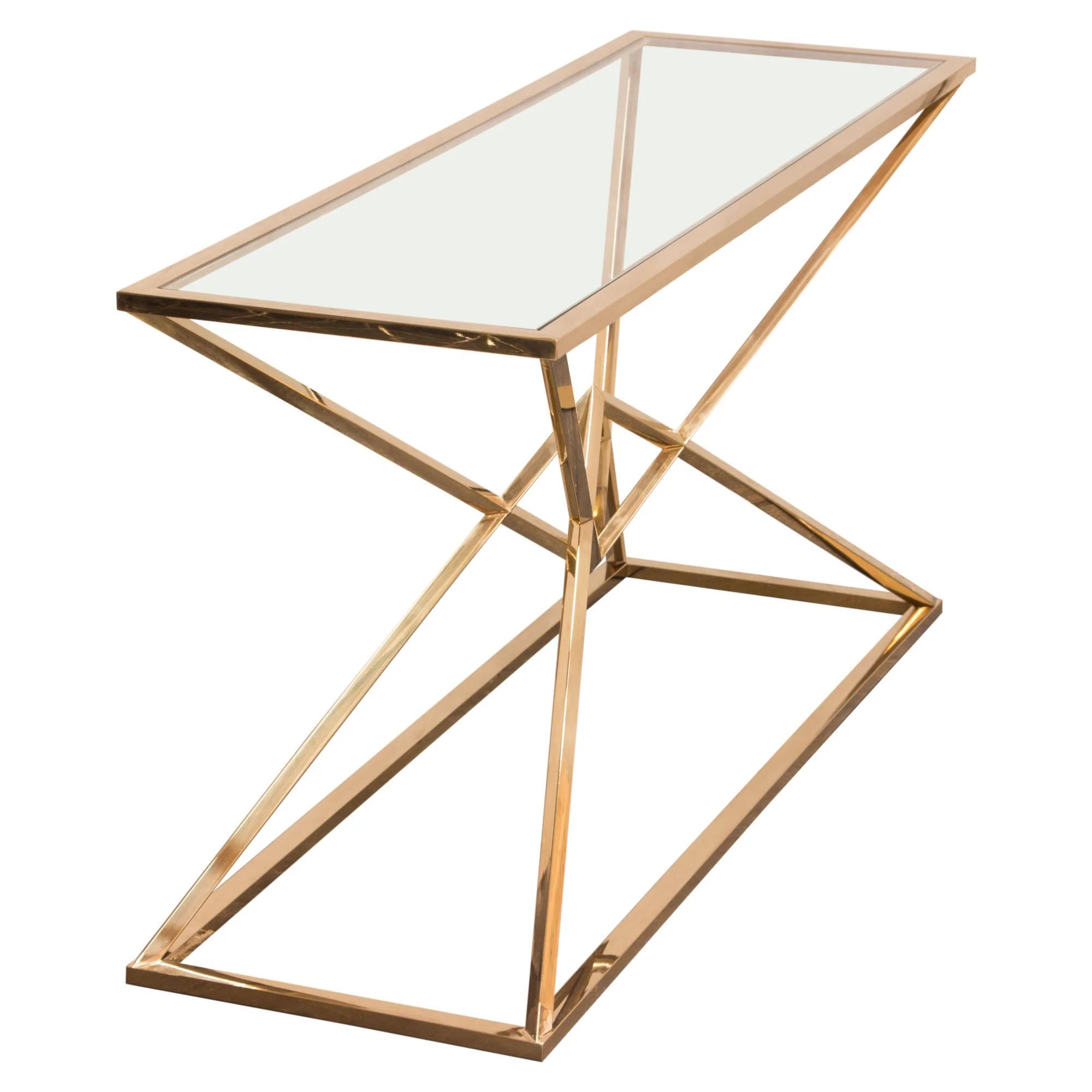 Aria Rectangle Stainless Steel Console Table w/ Polished Gold Finish Base & Clear, Tempered Glass Top by Diamond Sofa - Image 6