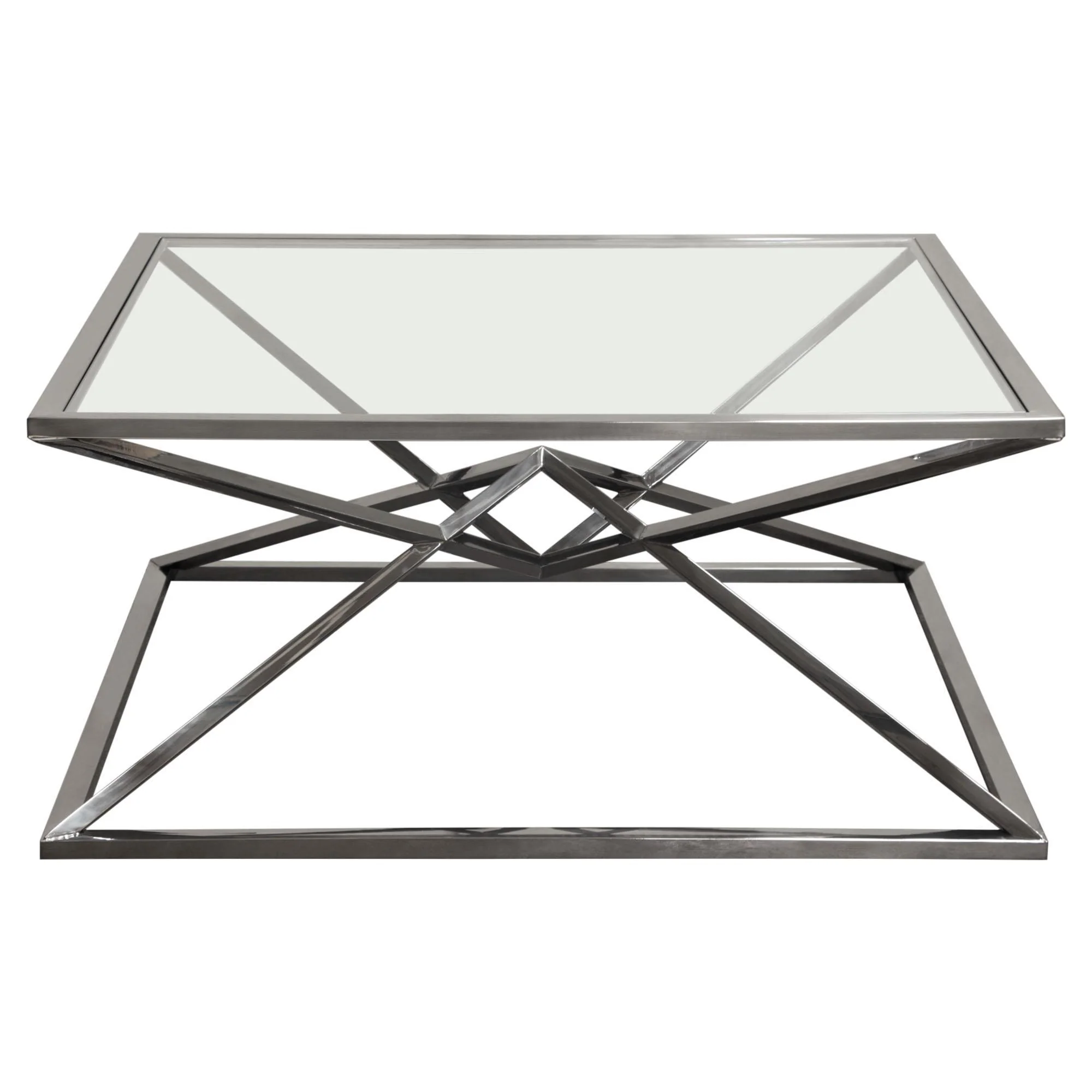 Aria Square Stainless Steel Cocktail Table w/ Polished Black Finish Base & Clear, Tempered Glass Top by Diamond Sofa - Image 2