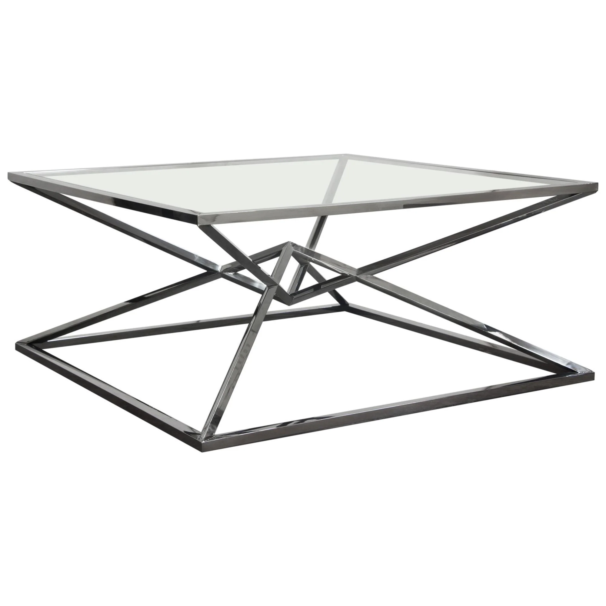 Aria Square Stainless Steel Cocktail Table w/ Polished Black Finish Base & Clear, Tempered Glass Top by Diamond Sofa - Image 4