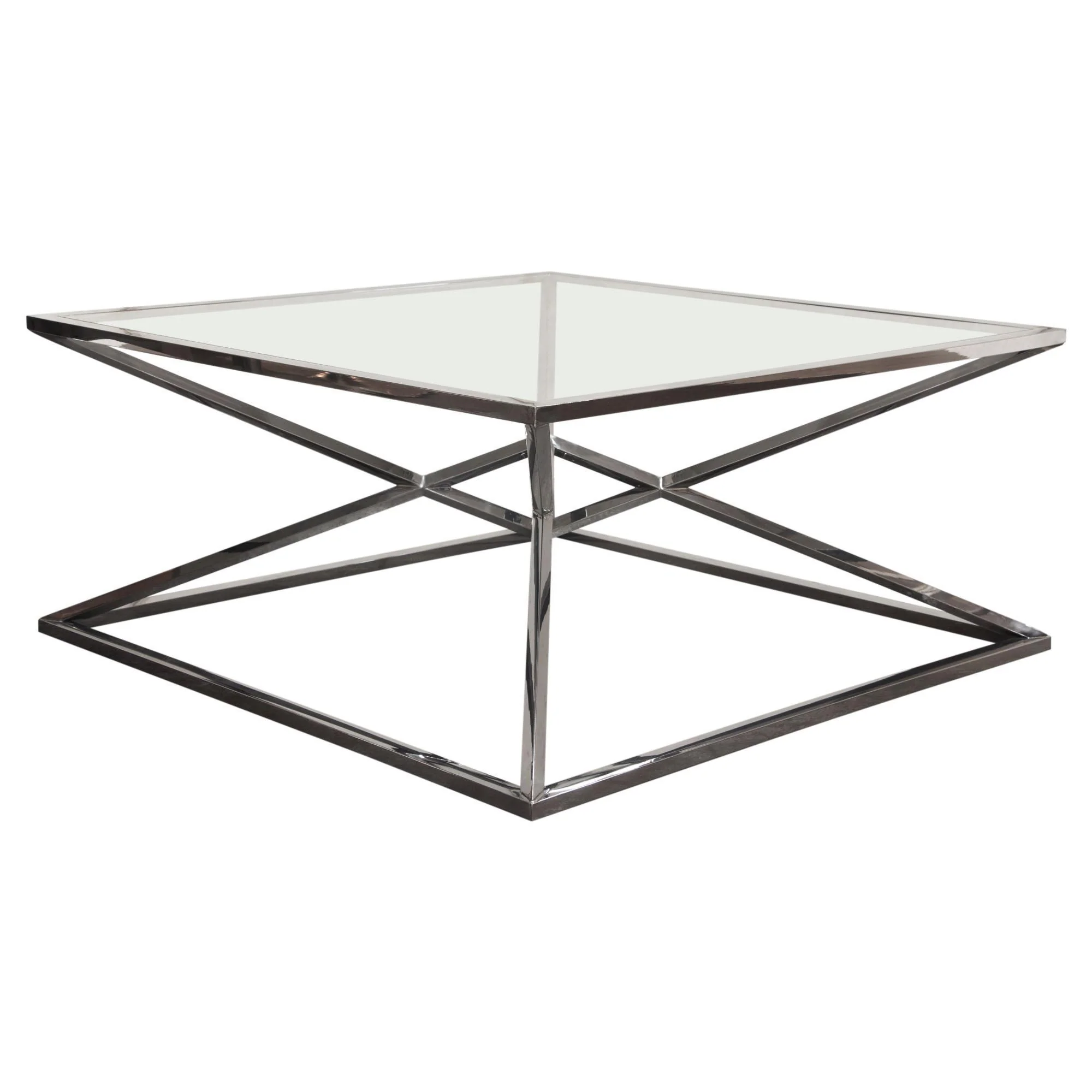 Aria Square Stainless Steel Cocktail Table w/ Polished Black Finish Base & Clear, Tempered Glass Top by Diamond Sofa - Image 5