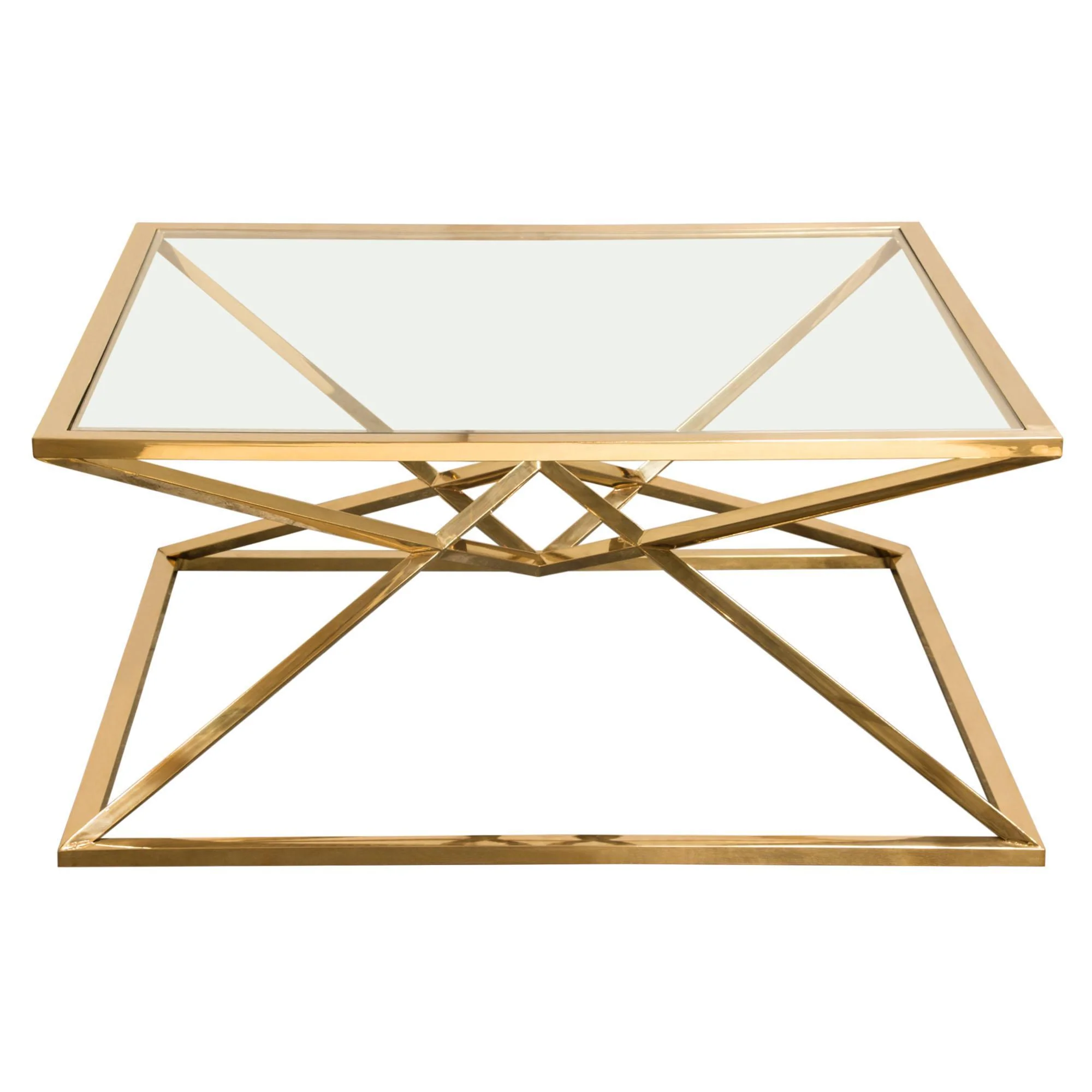 Aria Square Stainless Steel Cocktail Table w/ Polished Gold Finish Base & Clear, Tempered Glass Top by Diamond Sofa - Image 2