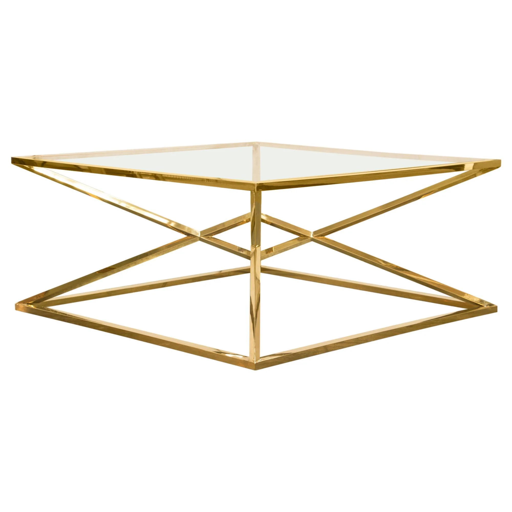 Aria Square Stainless Steel Cocktail Table w/ Polished Gold Finish Base & Clear, Tempered Glass Top by Diamond Sofa - Image 6