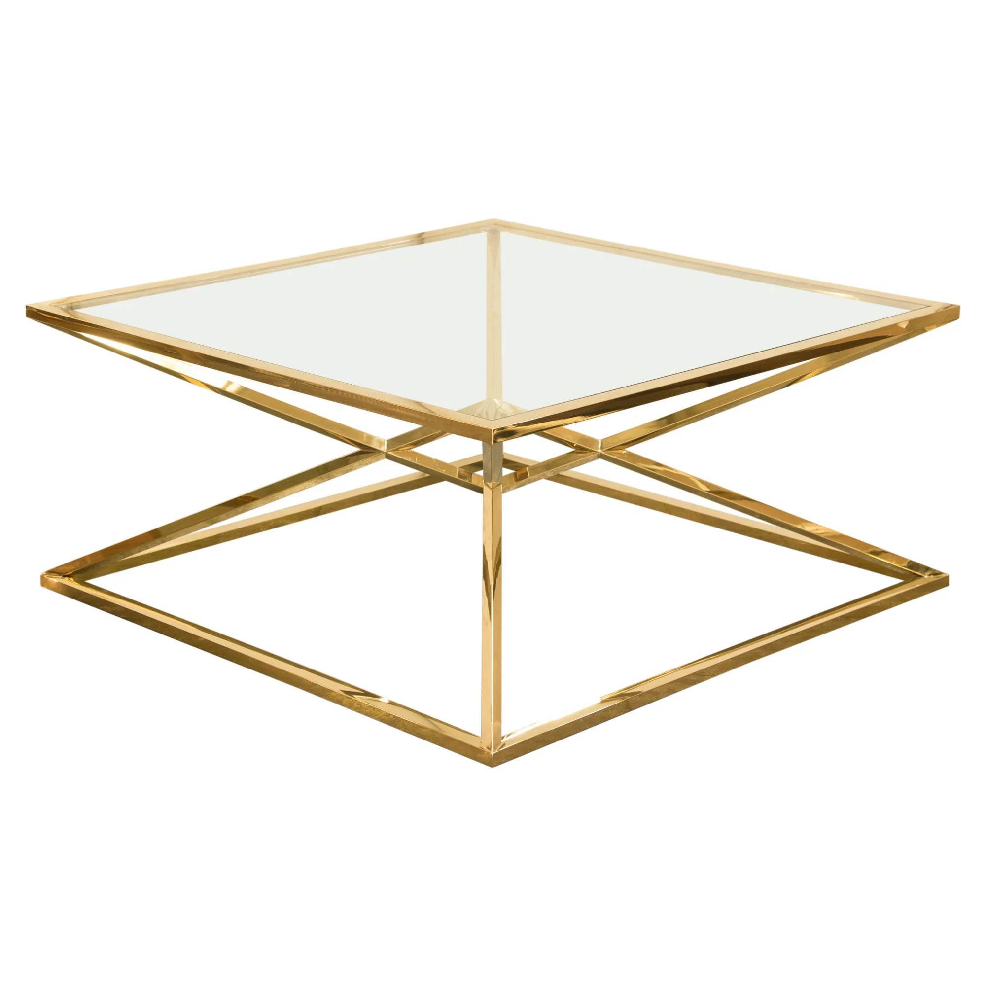 Aria Square Stainless Steel Cocktail Table w/ Polished Gold Finish Base & Clear, Tempered Glass Top by Diamond Sofa - Image 7