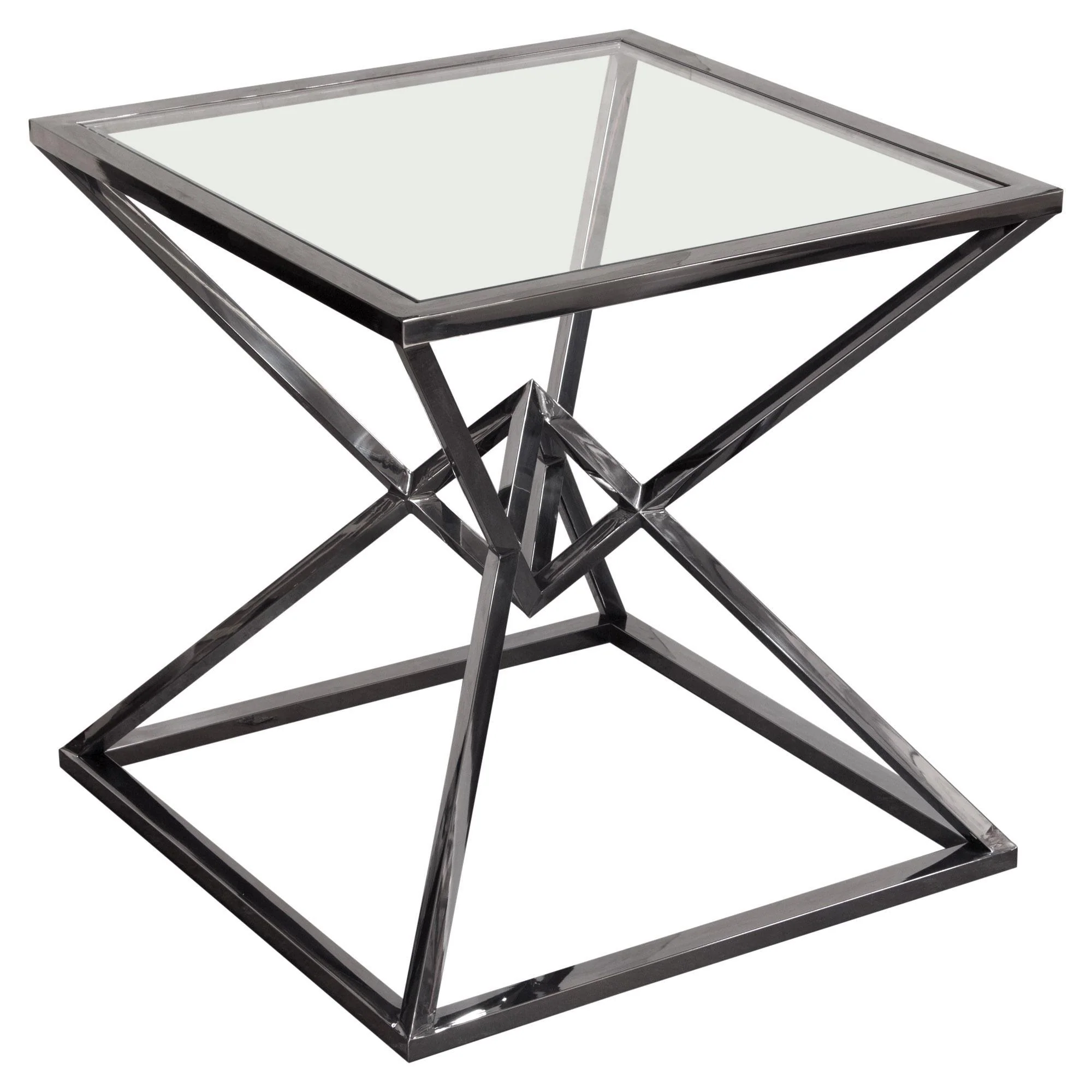Aria Square Stainless Steel End Table w/ Polished Black Finish Base & Clear, Tempered Glass Top by Diamond Sofa - Image 4