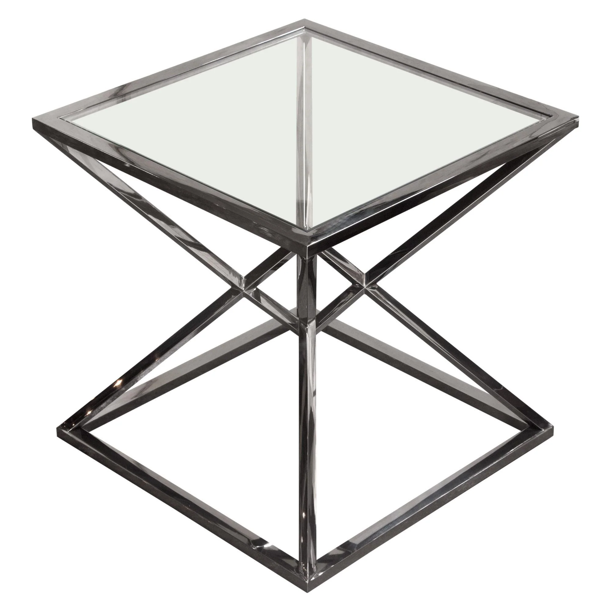 Aria Square Stainless Steel End Table w/ Polished Black Finish Base & Clear, Tempered Glass Top by Diamond Sofa - Image 6