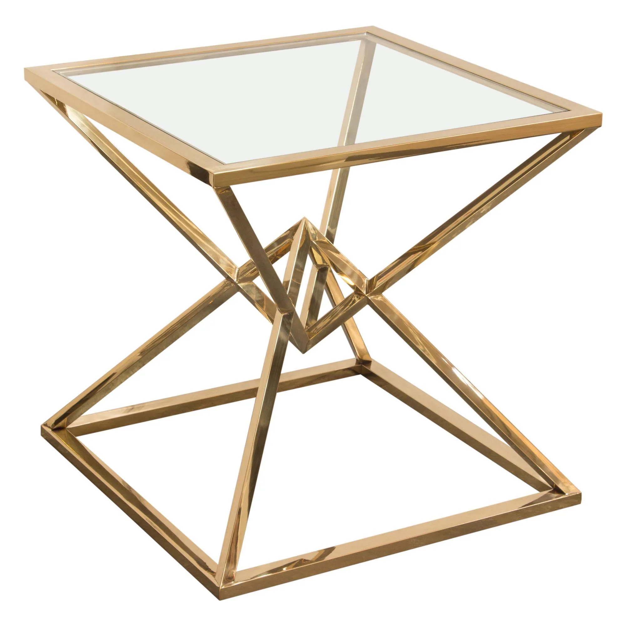 Aria Square Stainless Steel End Table w/ Polished Gold Finish Base & Clear, Tempered Glass Top by Diamond Sofa - Image 4