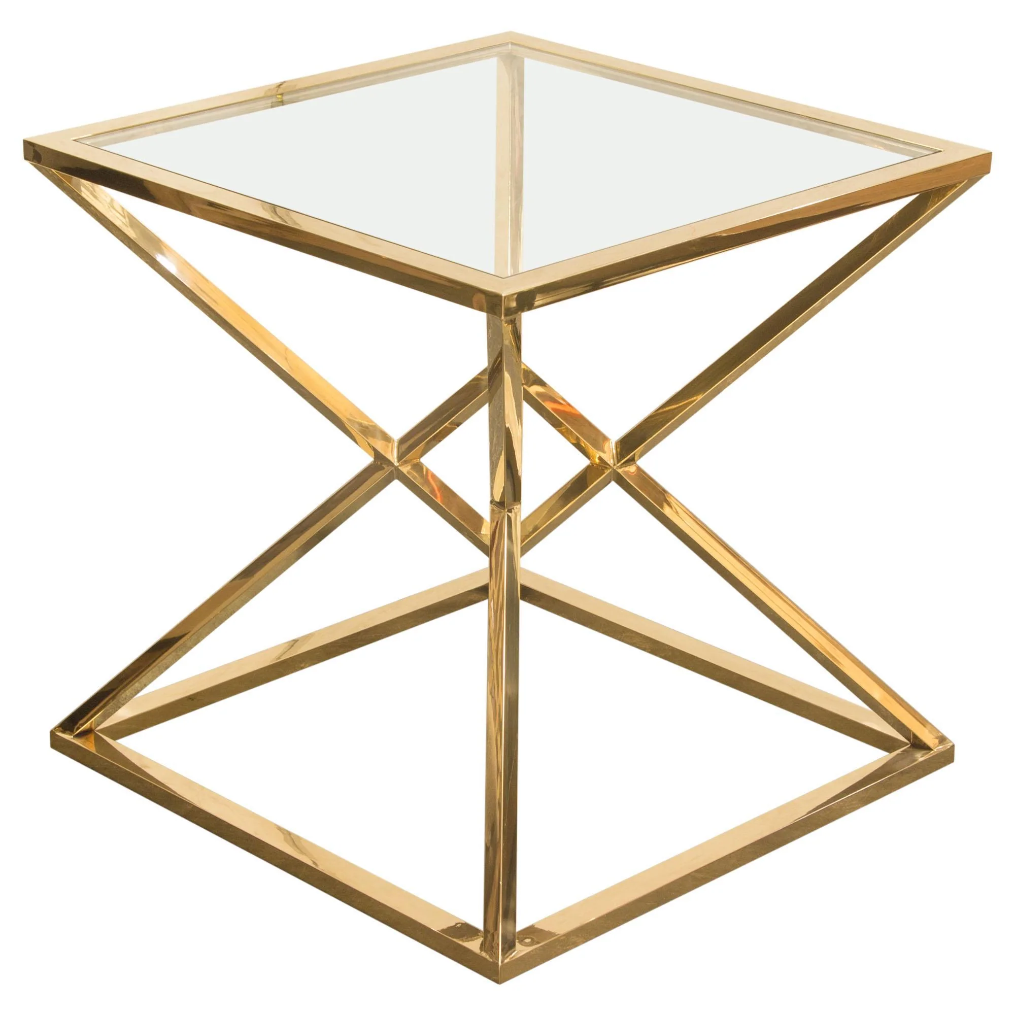 Aria Square Stainless Steel End Table w/ Polished Gold Finish Base & Clear, Tempered Glass Top by Diamond Sofa - Image 6