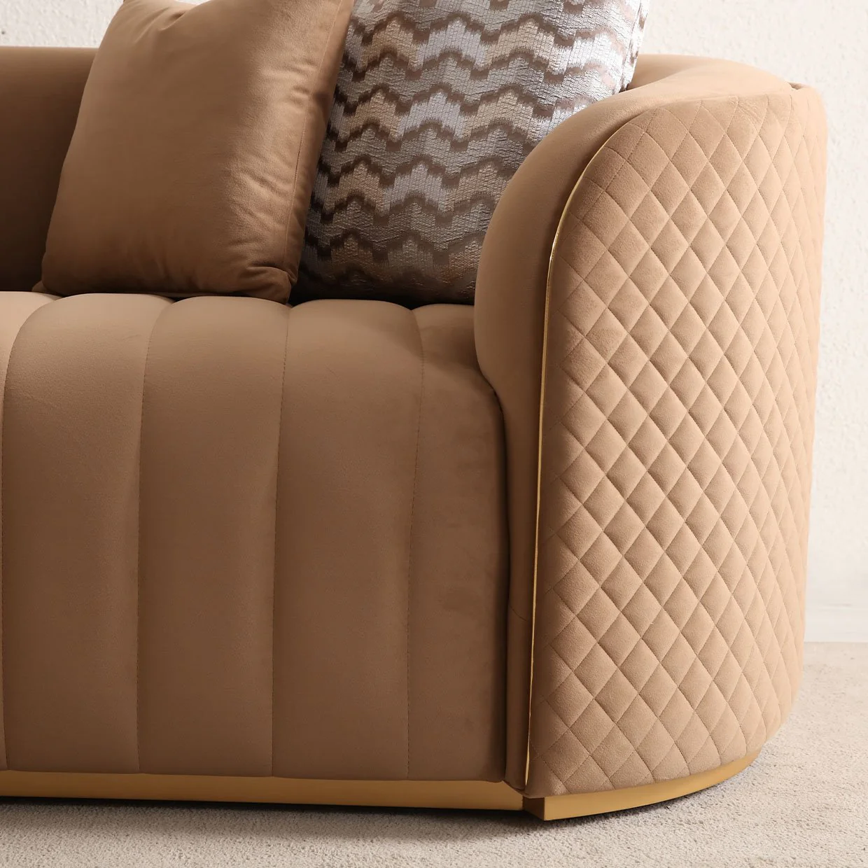 Ariana Velvet Sofa - Caramel/Gold - Image 7