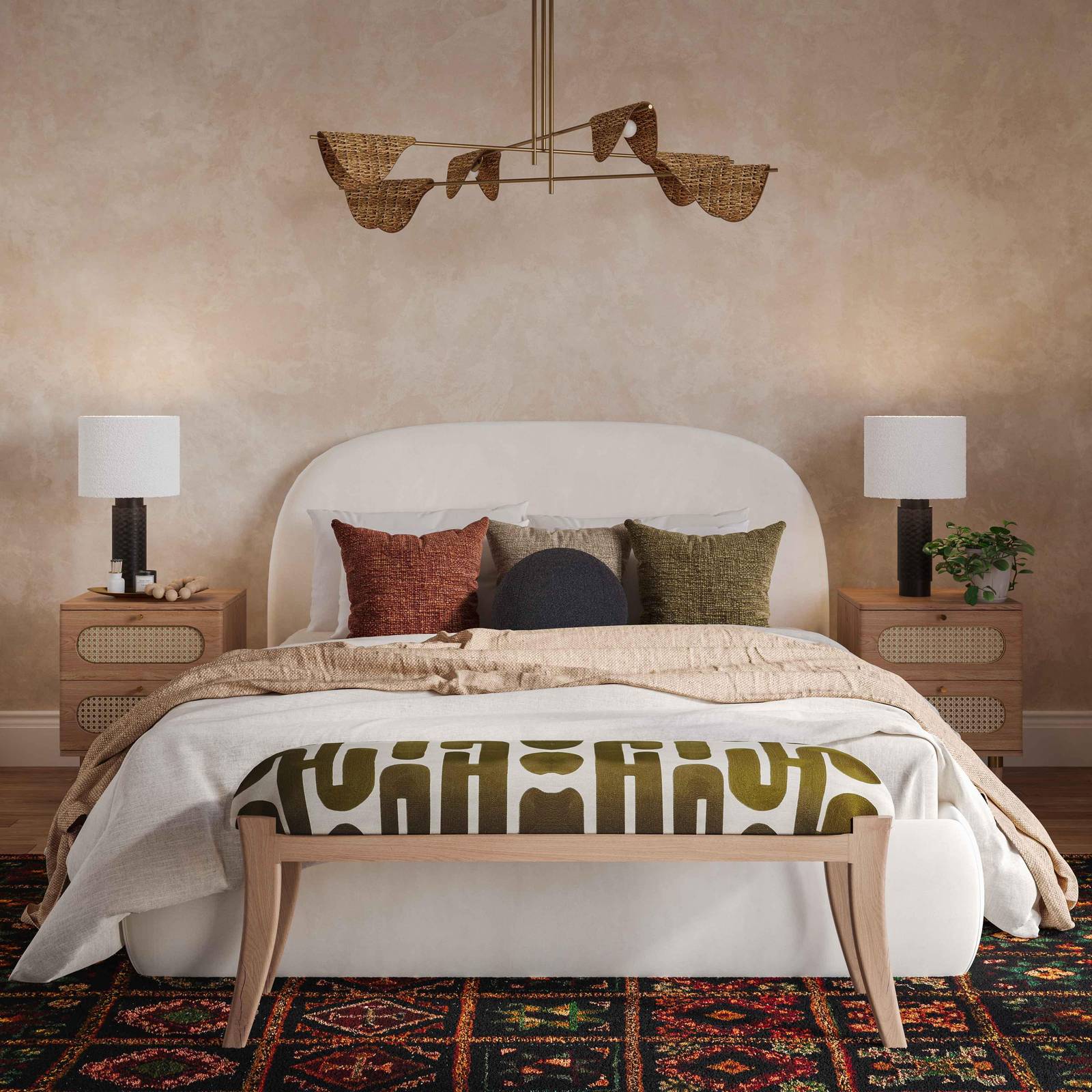 Arielle Olive & White Embroidered Bench - Image 2