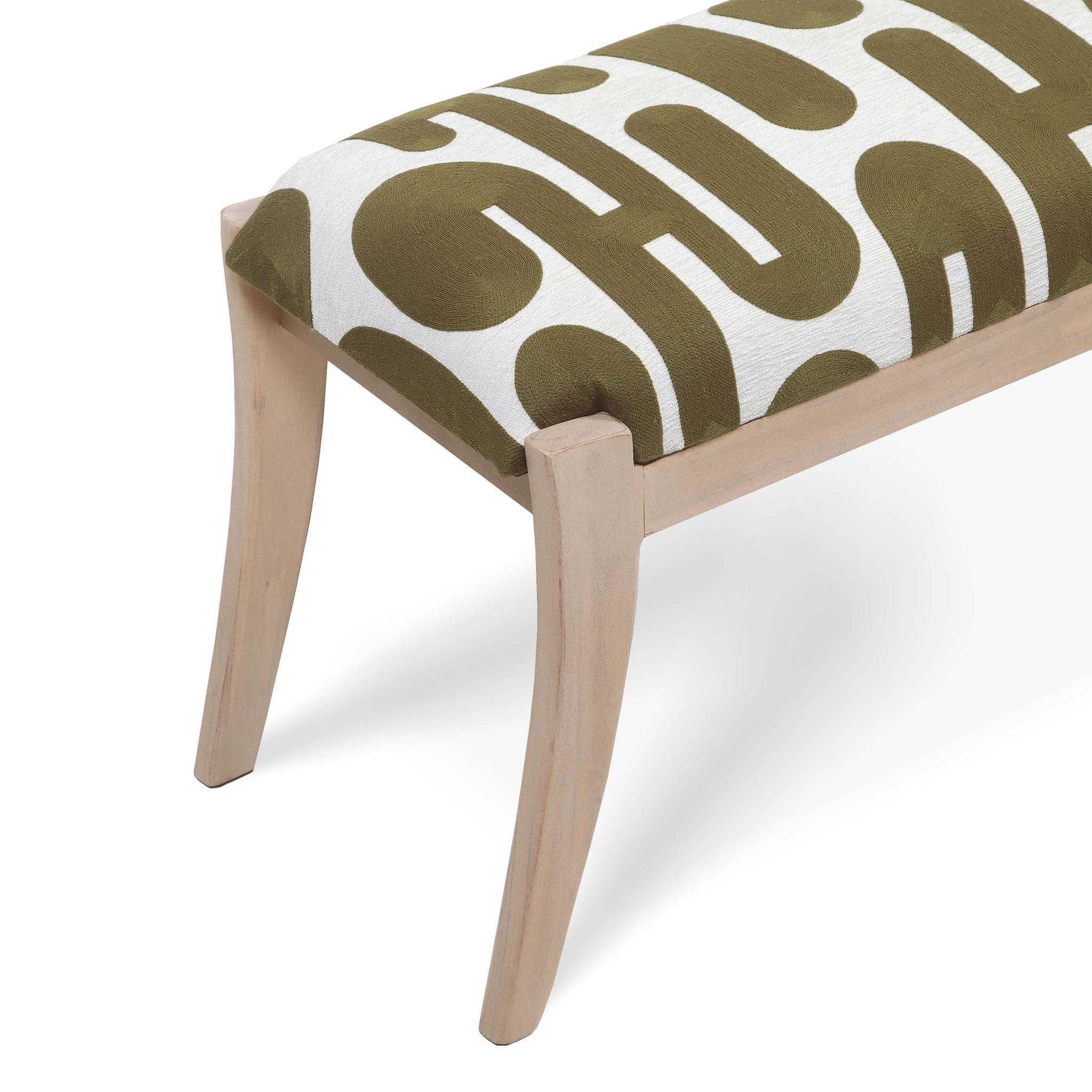 Arielle Olive & White Embroidered Bench - Image 5