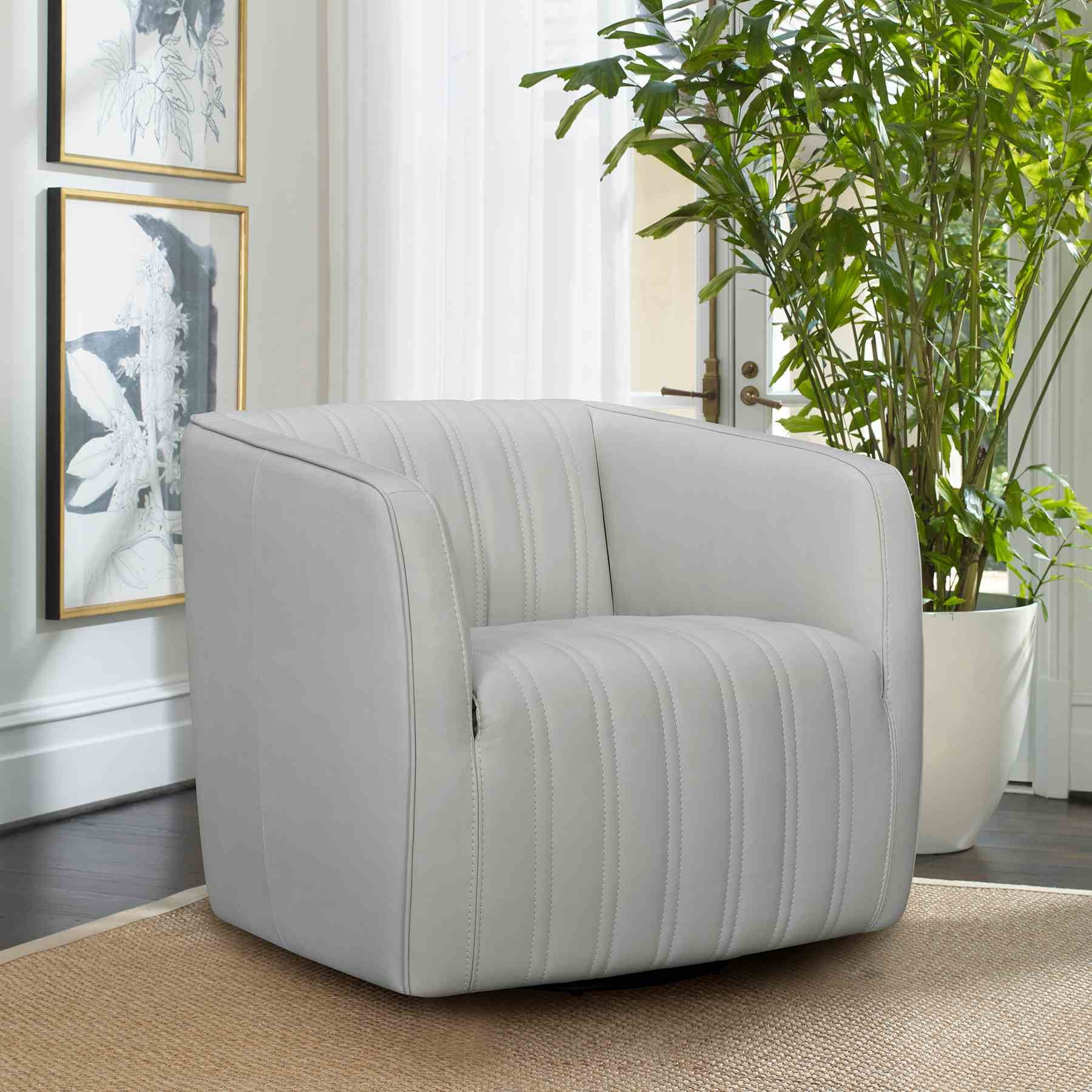 Aries Dove Gray Genuine Leather Swivel Barrel Chair - Image 7
