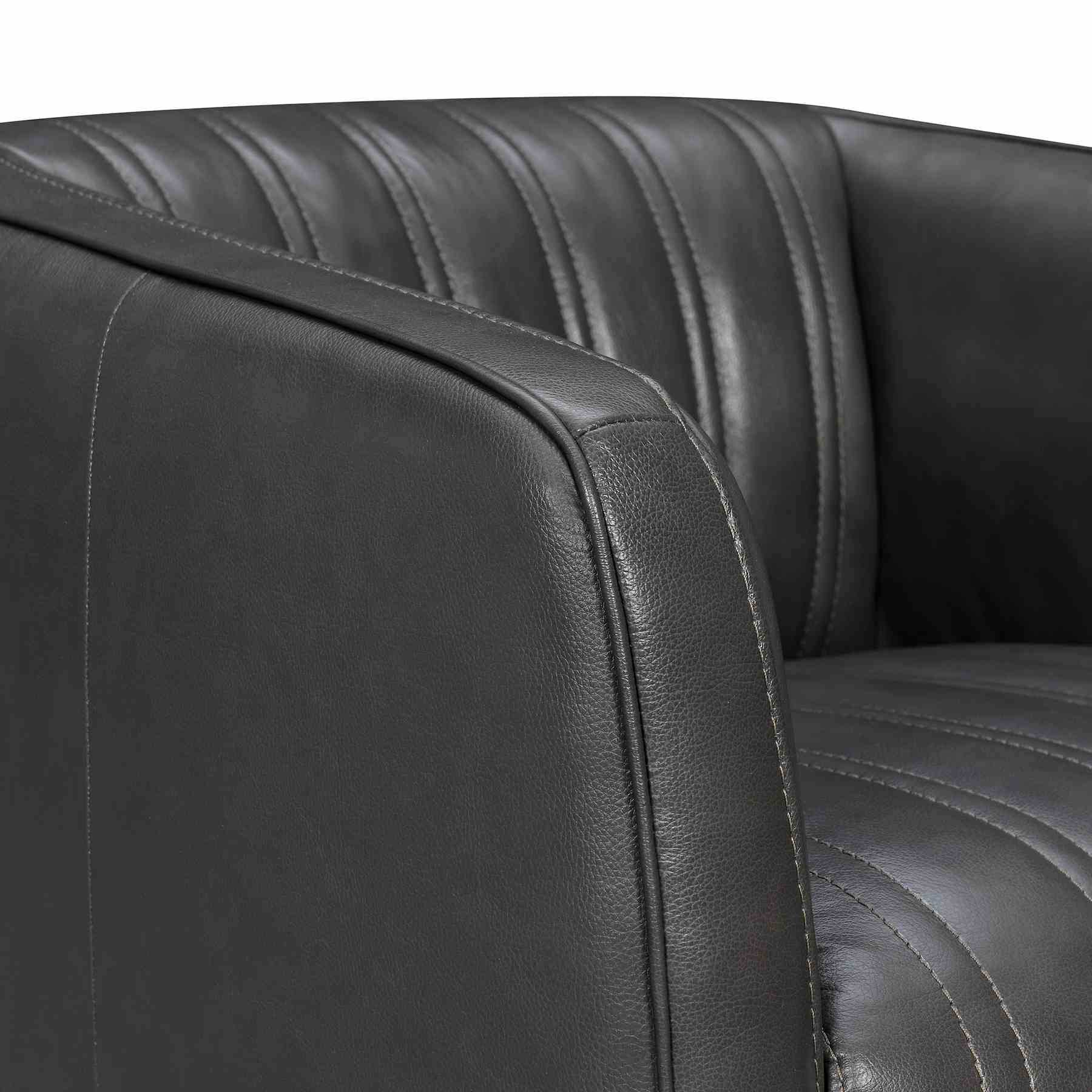 Aries Pewter Genuine Leather Swivel Barrel Chair - Image 4