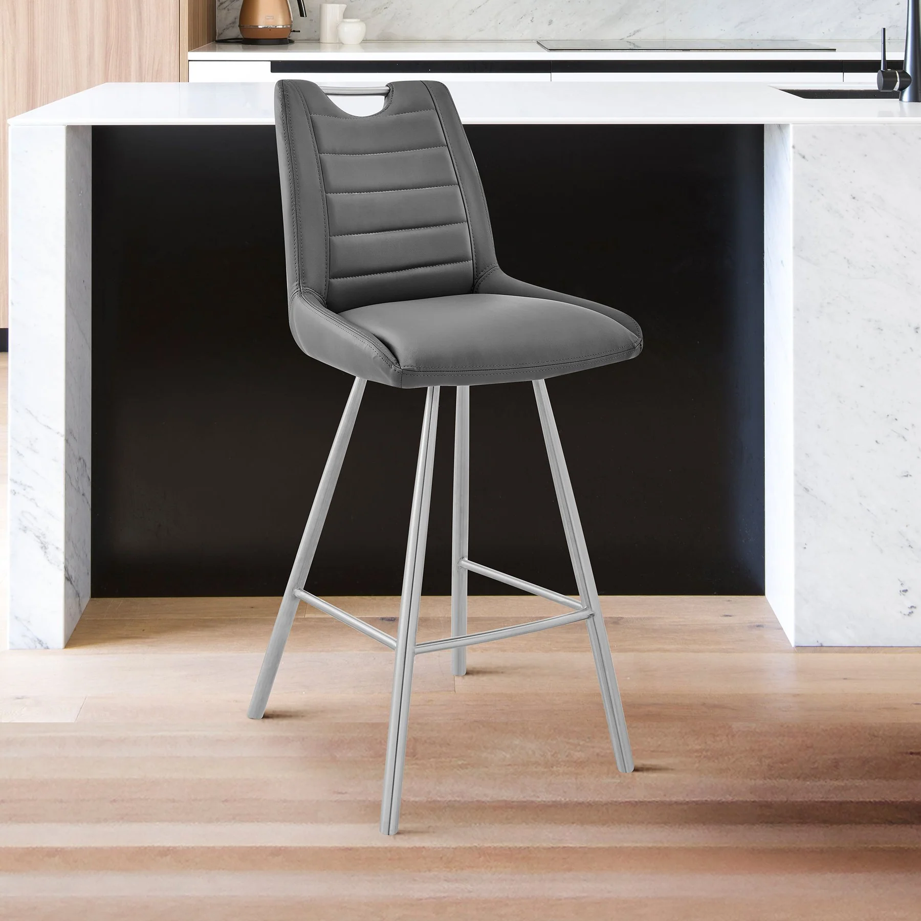 Arizona 26" Counter Height Bar Stool in Charcoal Faux Leather and Brushed Stainless Steel Finish - Image 9