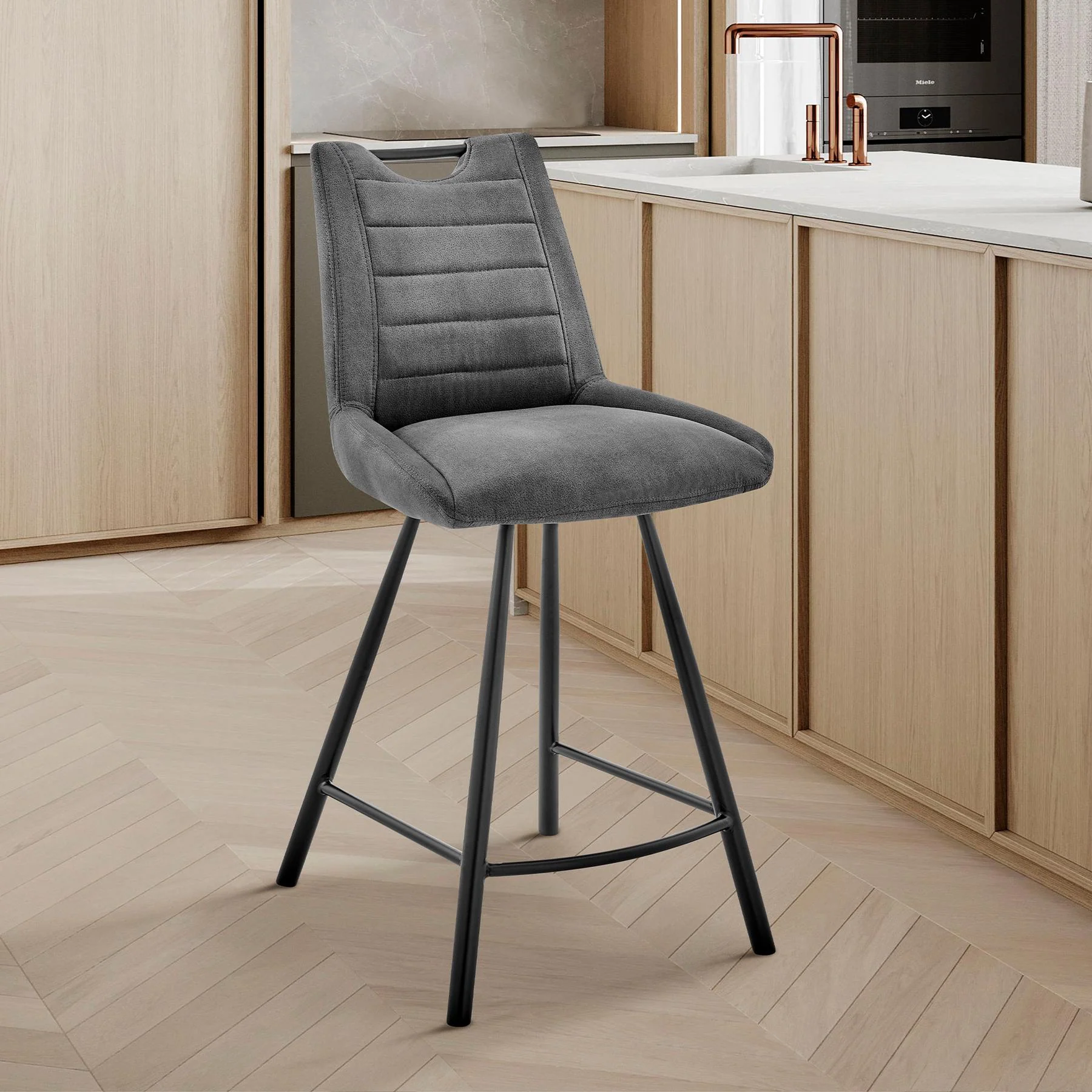 Arizona 30" Bar Height Bar Stool in Charcoal Fabric and Black Finish - Image 9