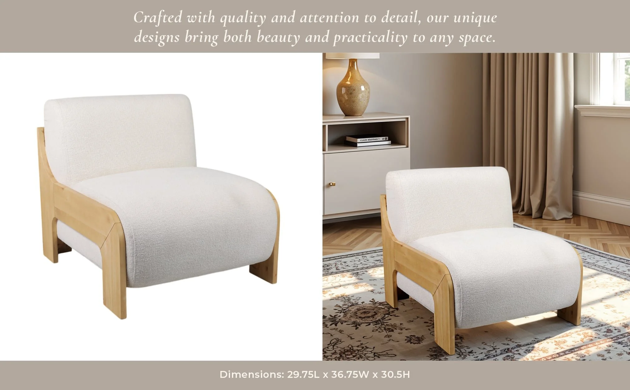 Armless Modern Accent Chair, Ivory - Image 10
