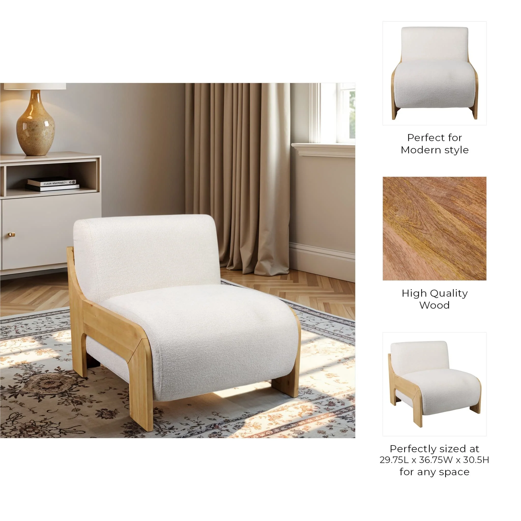 Armless Modern Accent Chair, Ivory - Image 8