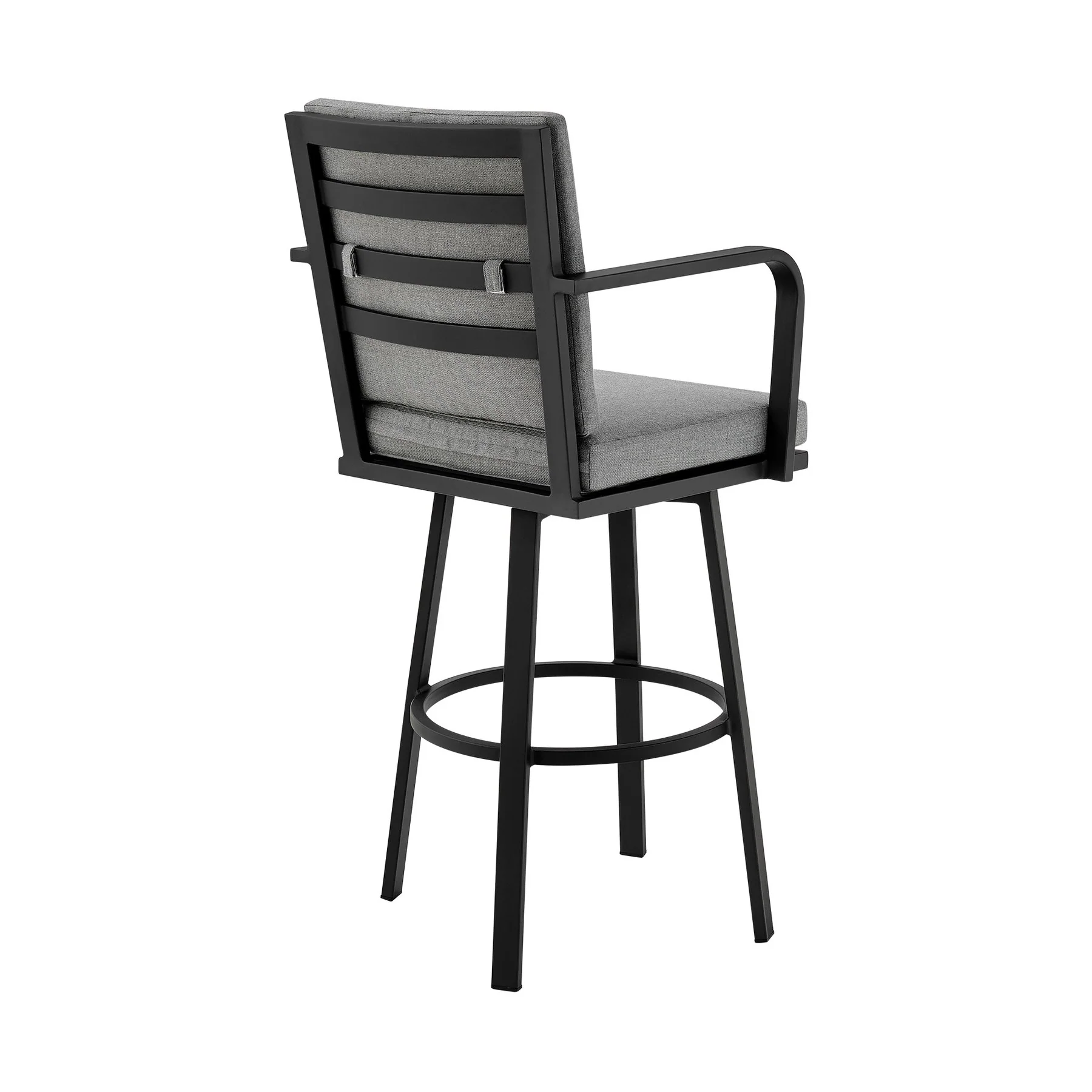 Arnauld 26" Outdoor Patio Swivel Counter Stool in Black Aluminum with Gray Cushions - Image 4