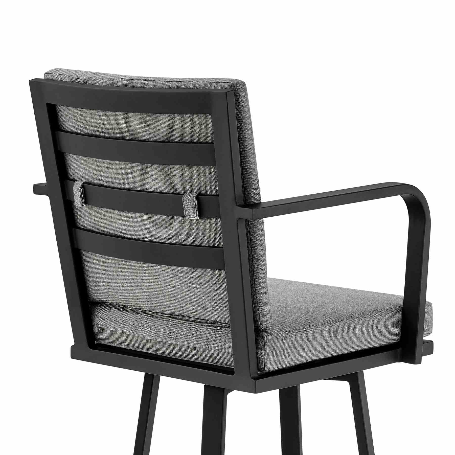 Arnauld 26" Outdoor Patio Swivel Counter Stool in Black Aluminum with Gray Cushions - Image 7