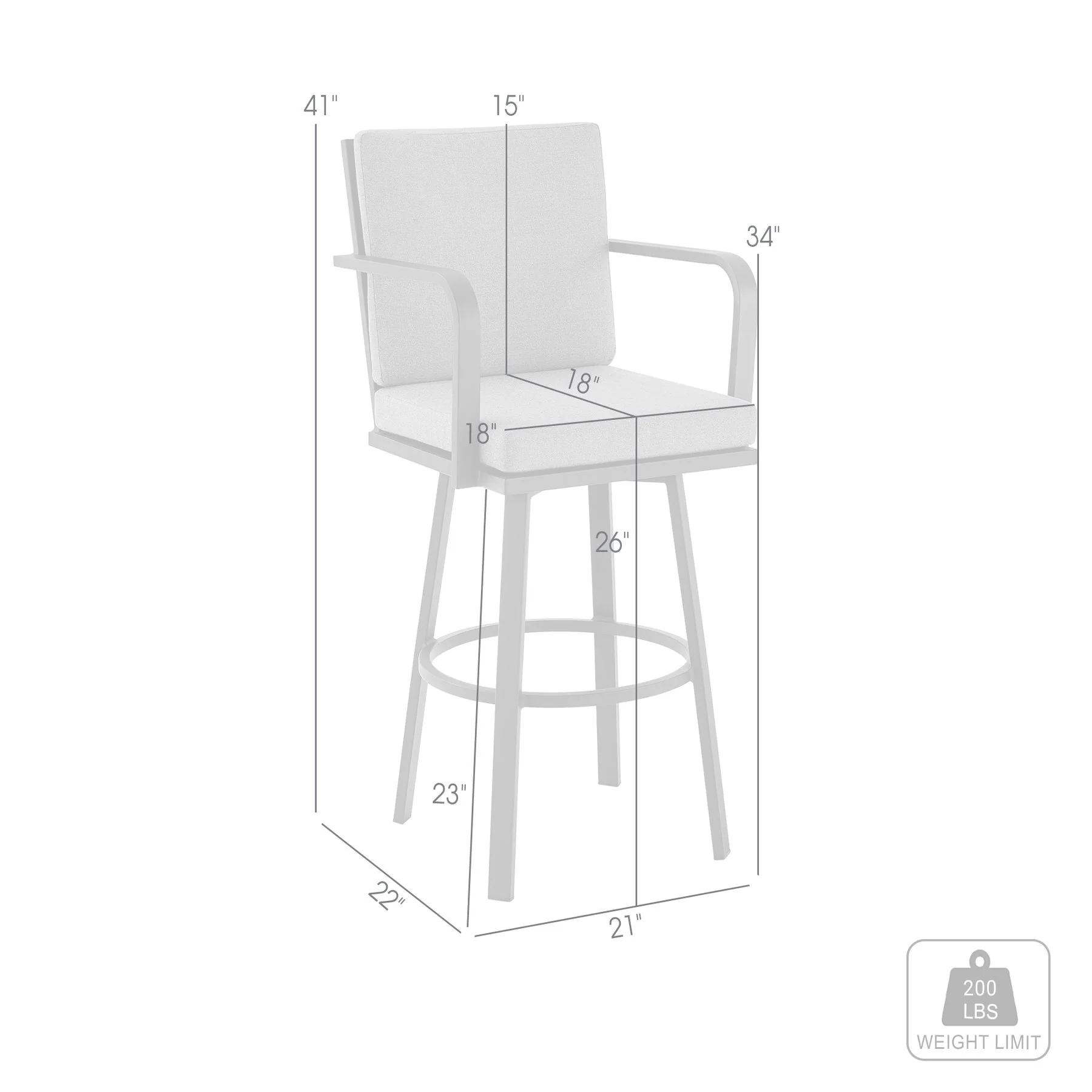 Arnauld 26" Outdoor Patio Swivel Counter Stool in Black Aluminum with Gray Cushions - Image 8